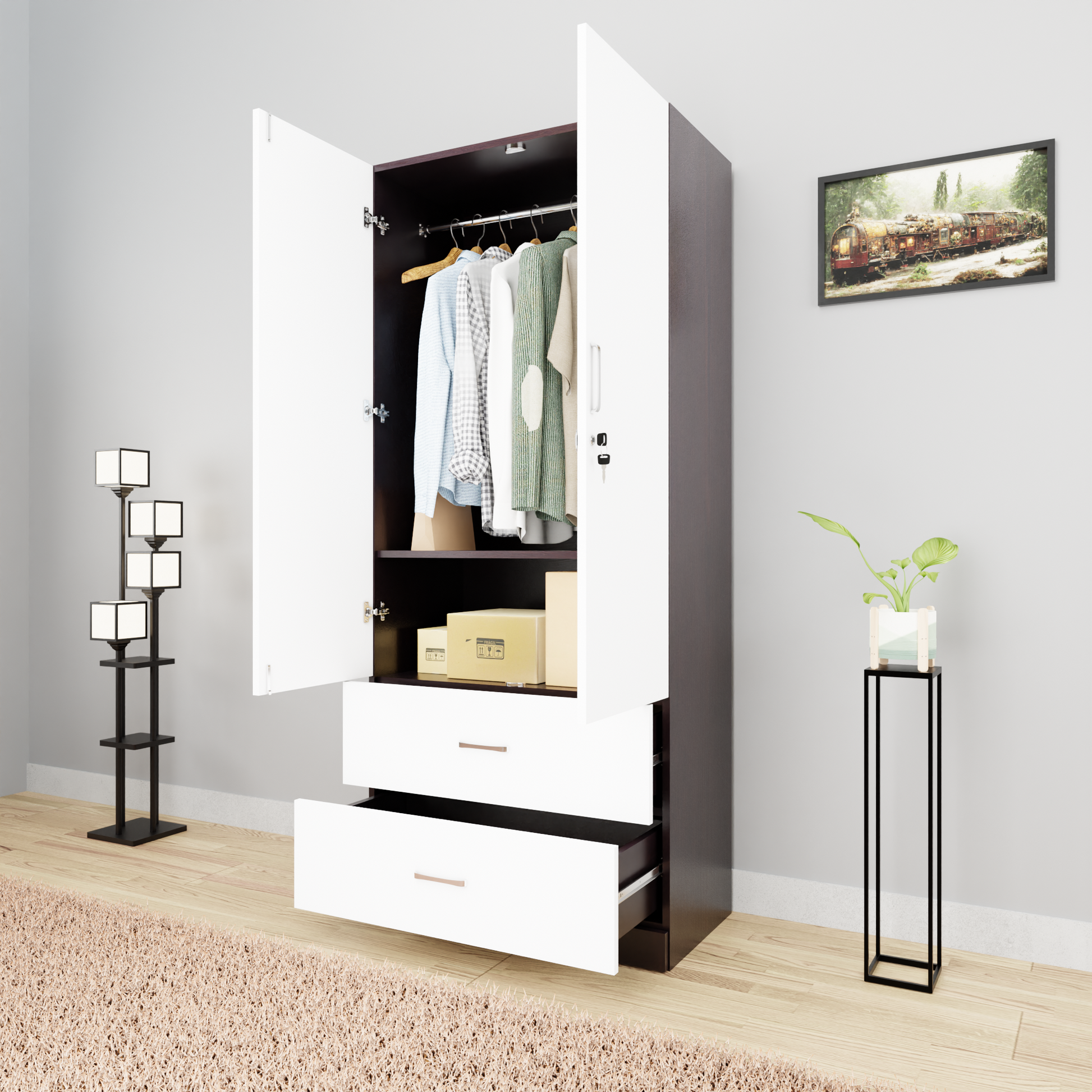 AVIRA Wardrobe Hinged 2 Door 2 Drawer Dual Color VIKI