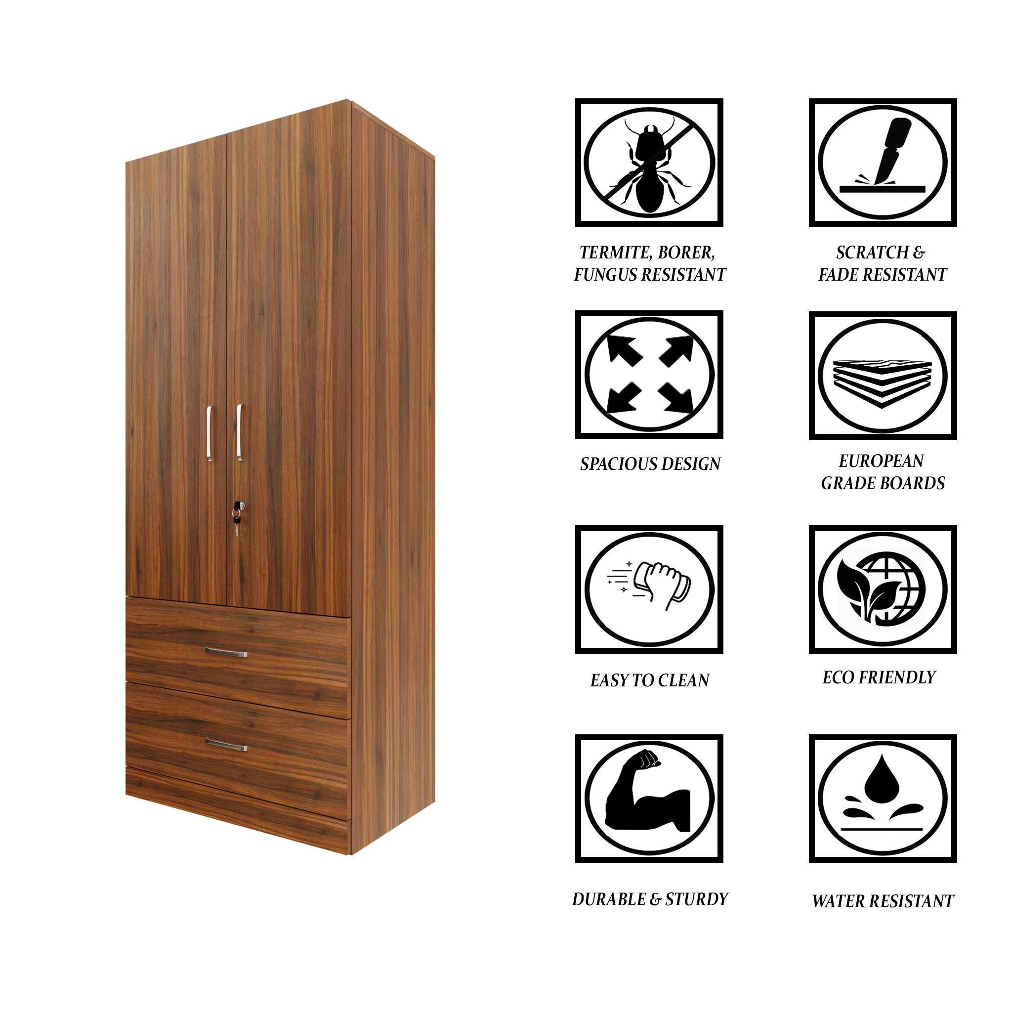 AVIRA | Wardrobe , Hinged | 2 Door, 2 Drawer Wardrobes VIKI FURNITURE   
