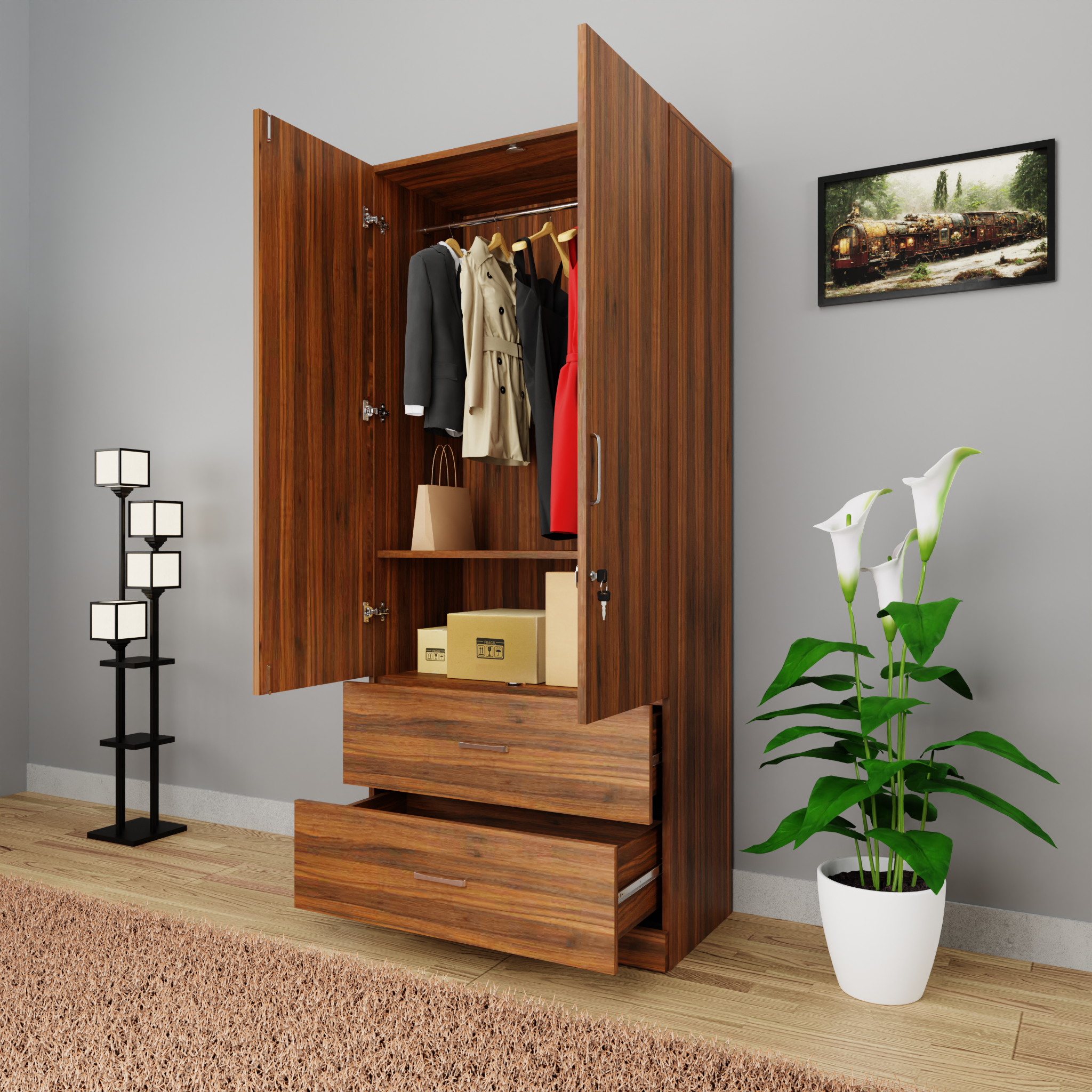 AVIRA | Wardrobe , Hinged | 2 Door, 2 Drawer Wardrobes VIKI FURNITURE   
