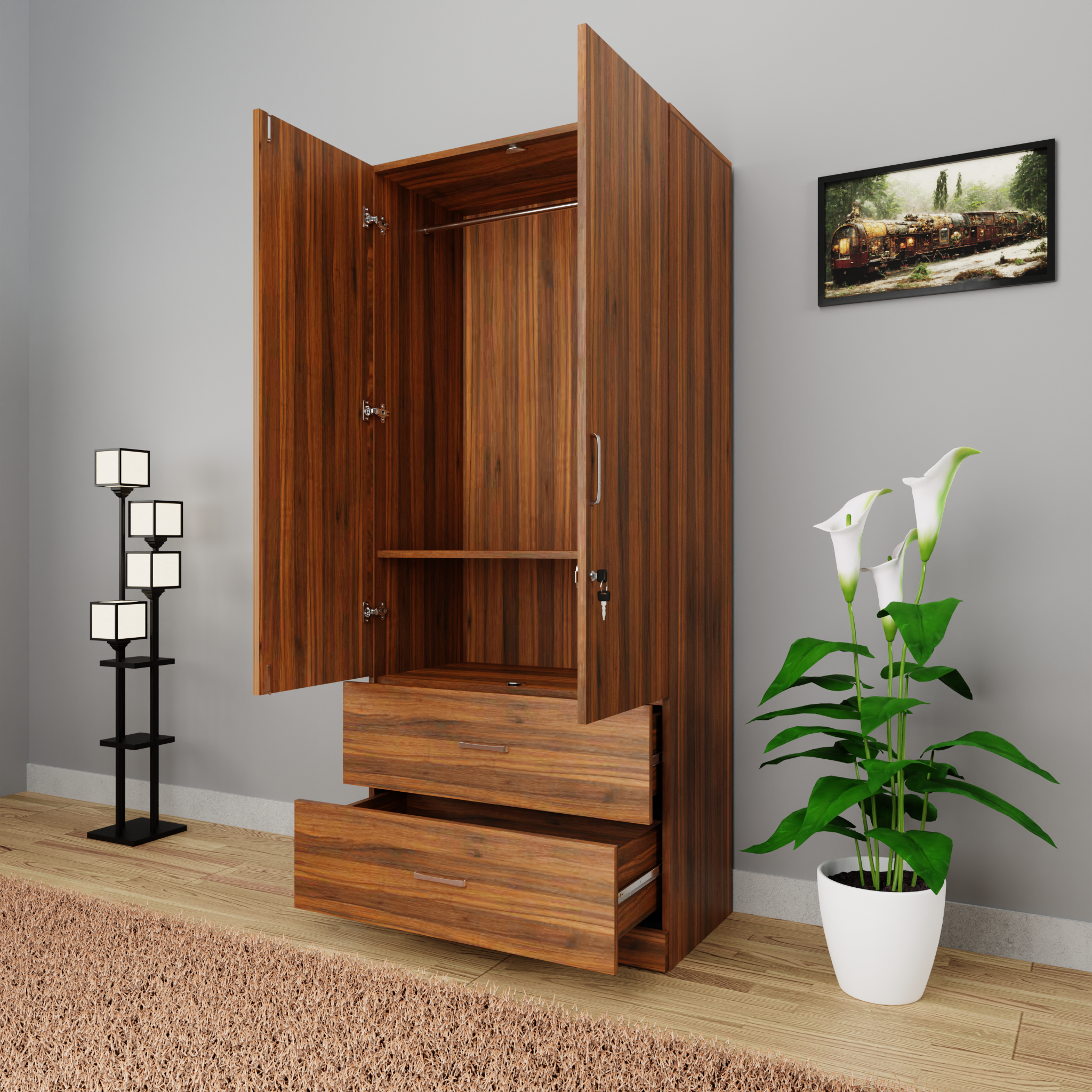 AVIRA | Wardrobe , Hinged | 2 Door, 2 Drawer Wardrobes VIKI FURNITURE   