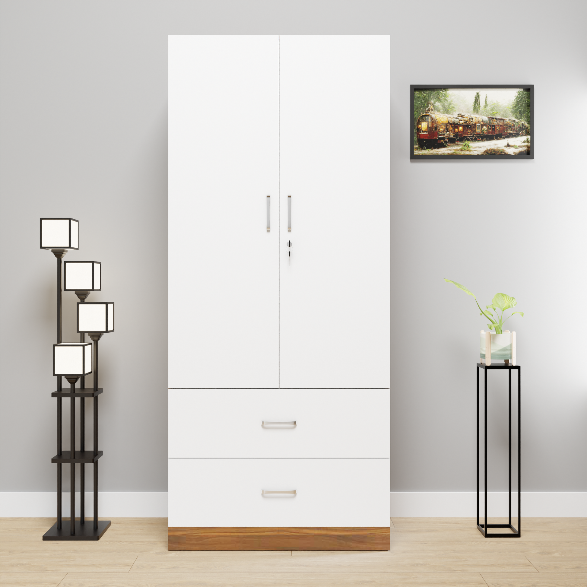 AVIRA Wardrobe Hinged 2 Door 2 Drawer Dual Color