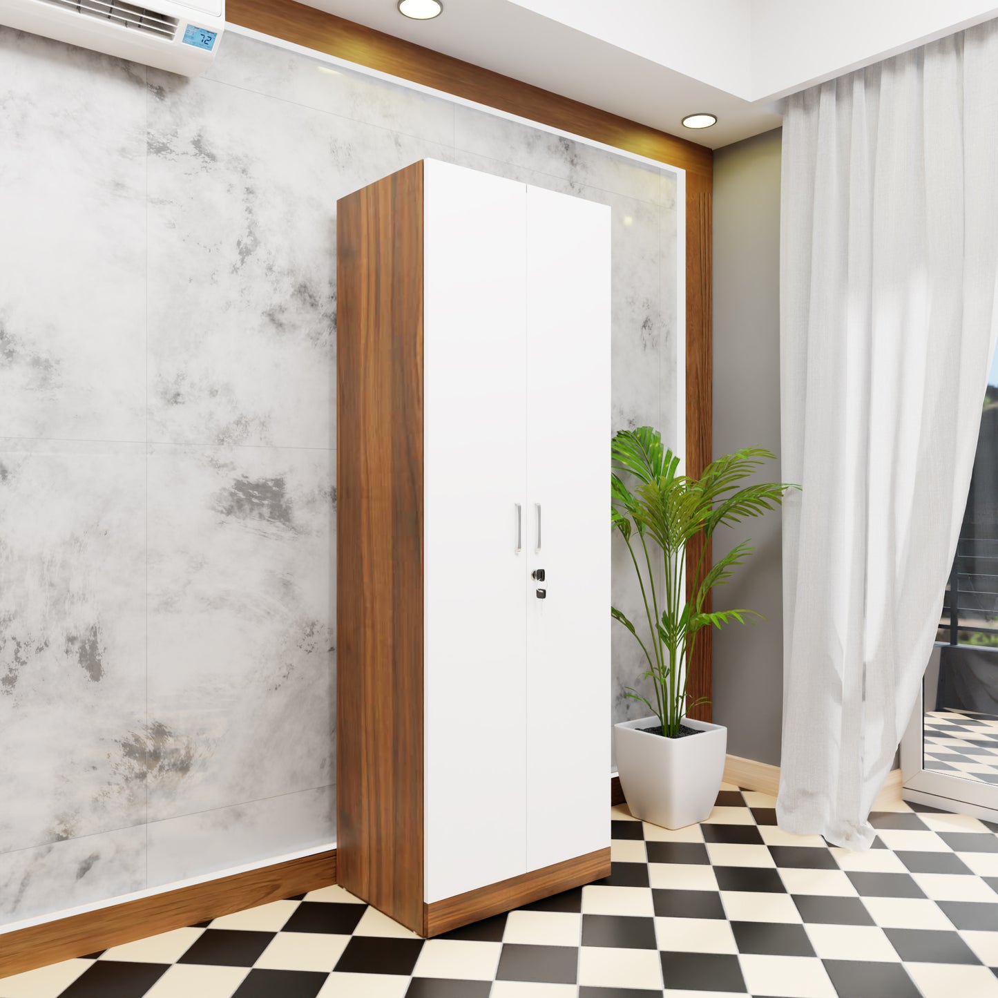 AVIRA |Wardrobe, Hinged | 2 Door & Dual Color Wardrobes VIKI FURNITURE Brussel Walnut & Frosty White  