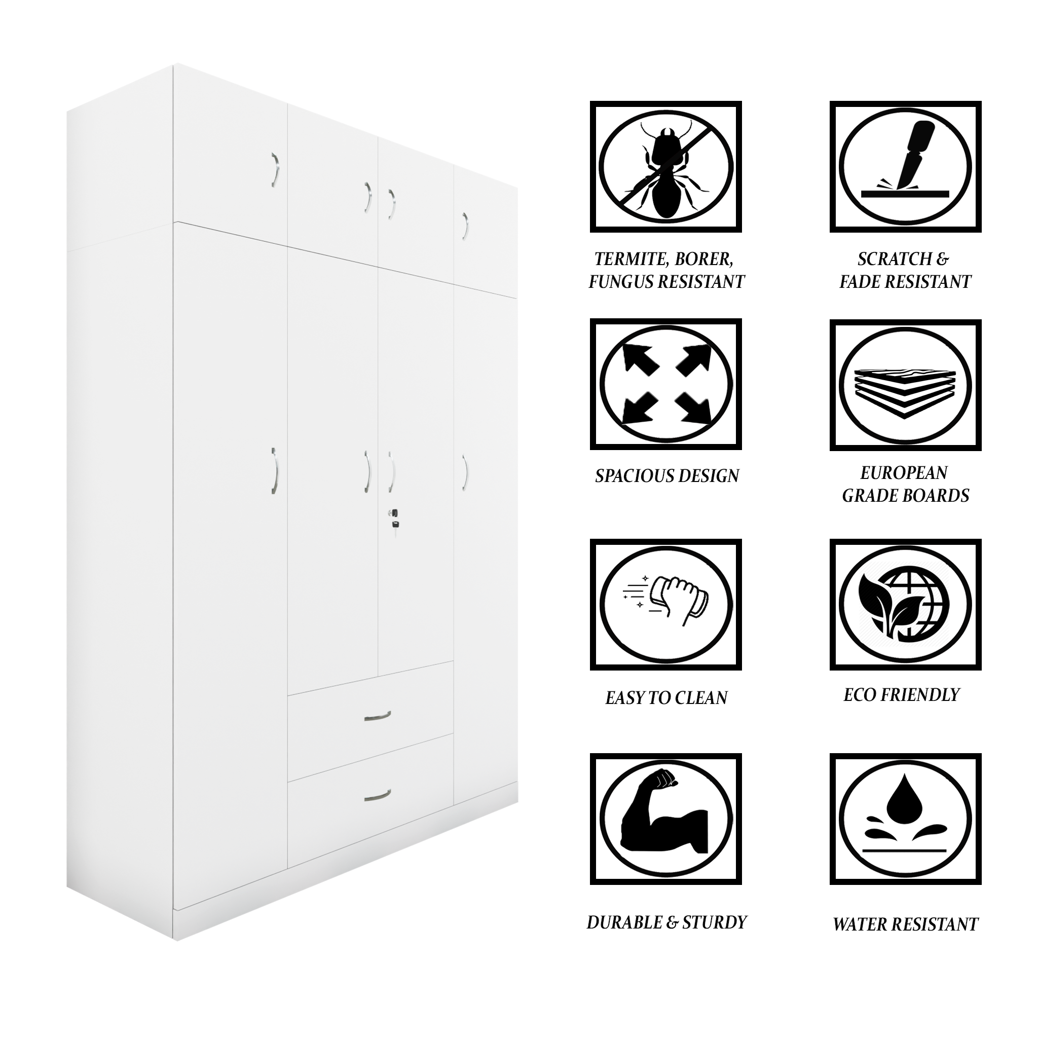 AVIRA |Wardrobe , Hinged | 4 Door, 2 Drawer with loft Wardrobes VIKI FURNITURE   