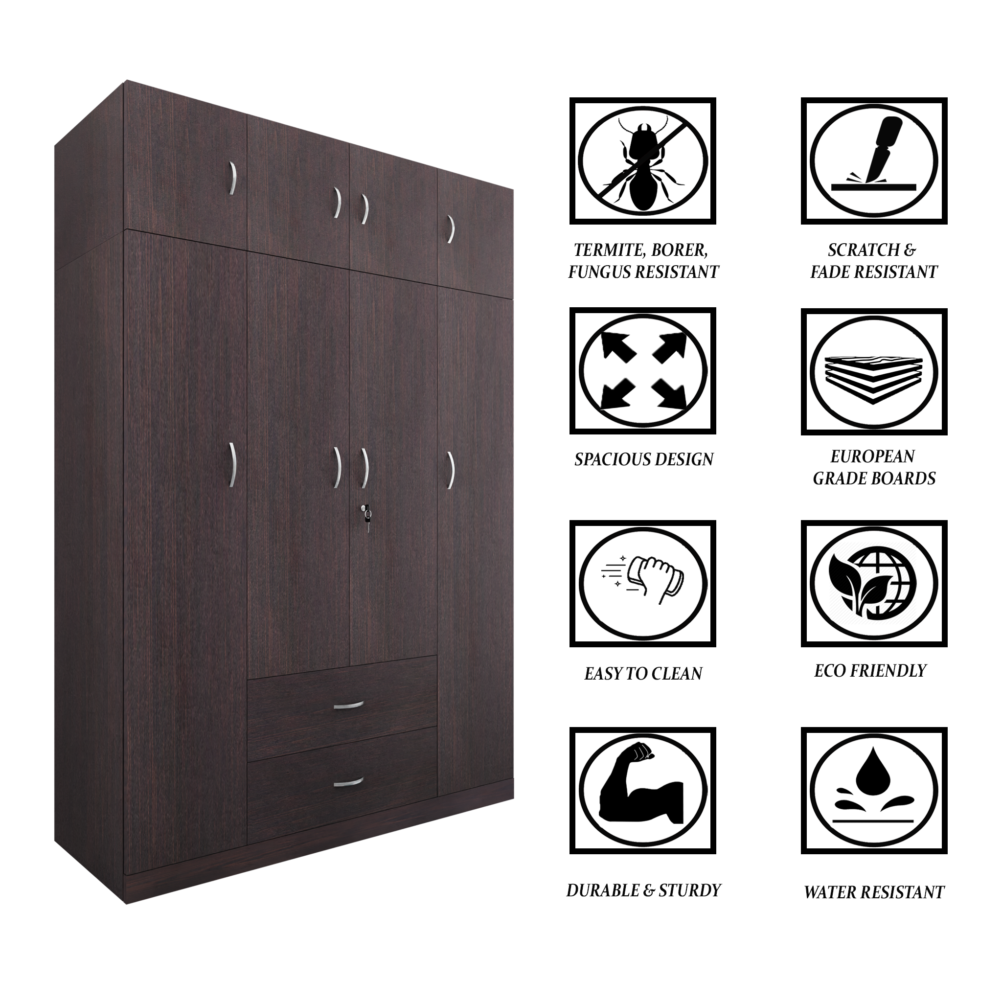 AVIRA |Wardrobe , Hinged | 4 Door, 2 Drawer with loft Wardrobes VIKI FURNITURE   