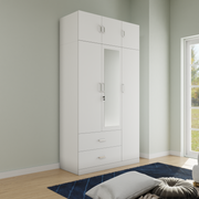 AVIRA |Wardrobe with Mirror, Hinged | 3 Door, 2 Drawer with loft Wardrobes VIKI FURNITURE White
