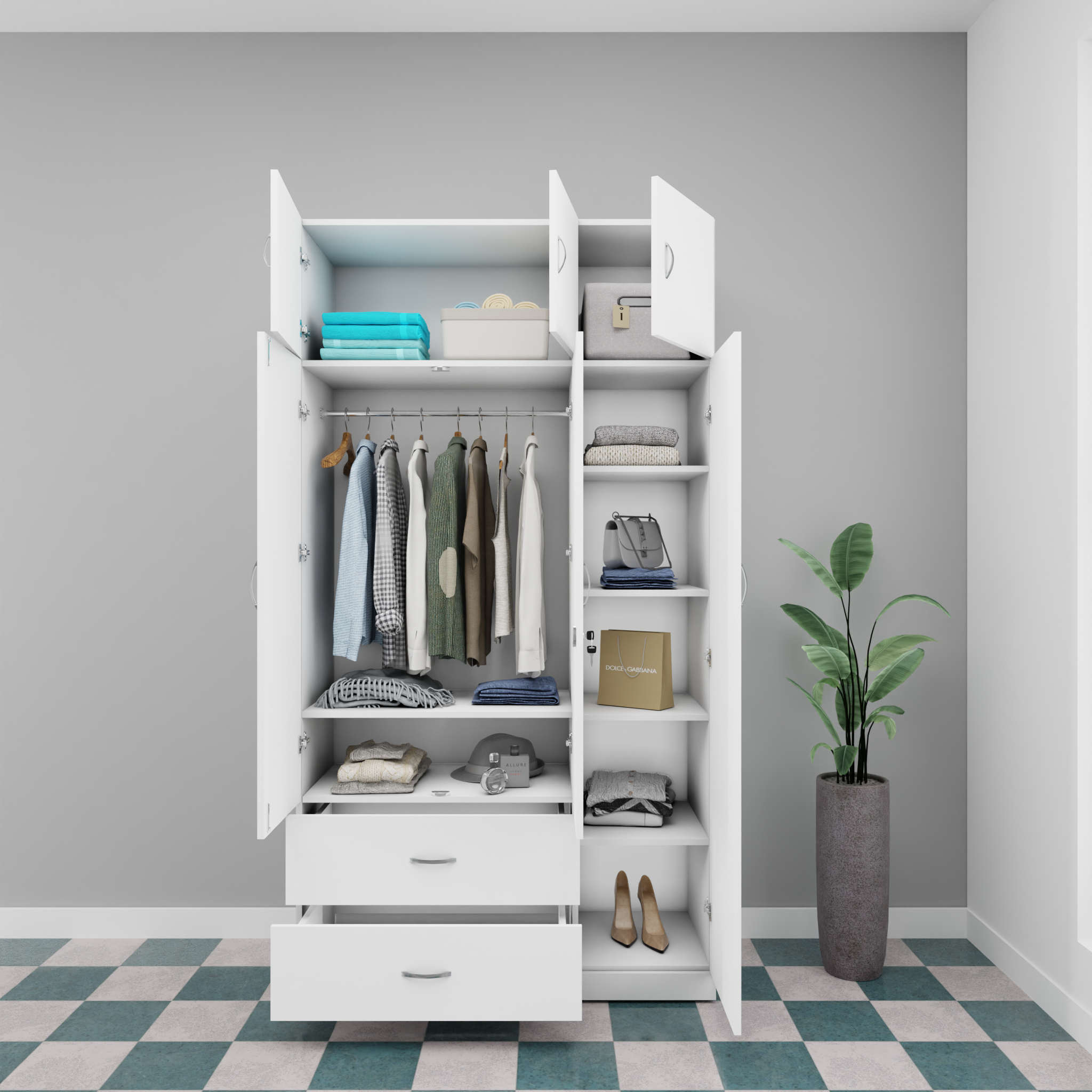 AVIRA |Wardrobe with Mirror, Hinged | 3 Door, 2 Drawer with loft Wardrobes VIKI FURNITURE   