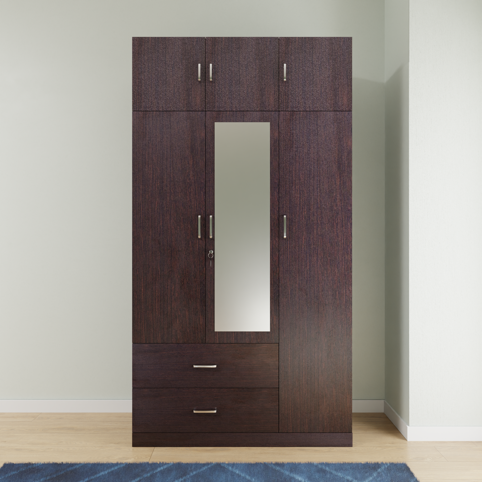 AVIRA |Wardrobe with Mirror, Hinged | 3 Door, 2 Drawer with loft Wardrobes VIKI FURNITURE   
