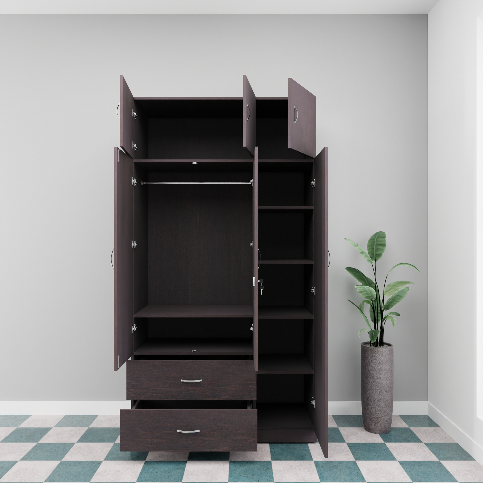 AVIRA |Wardrobe with Mirror, Hinged | 3 Door, 2 Drawer with loft Wardrobes VIKI FURNITURE   