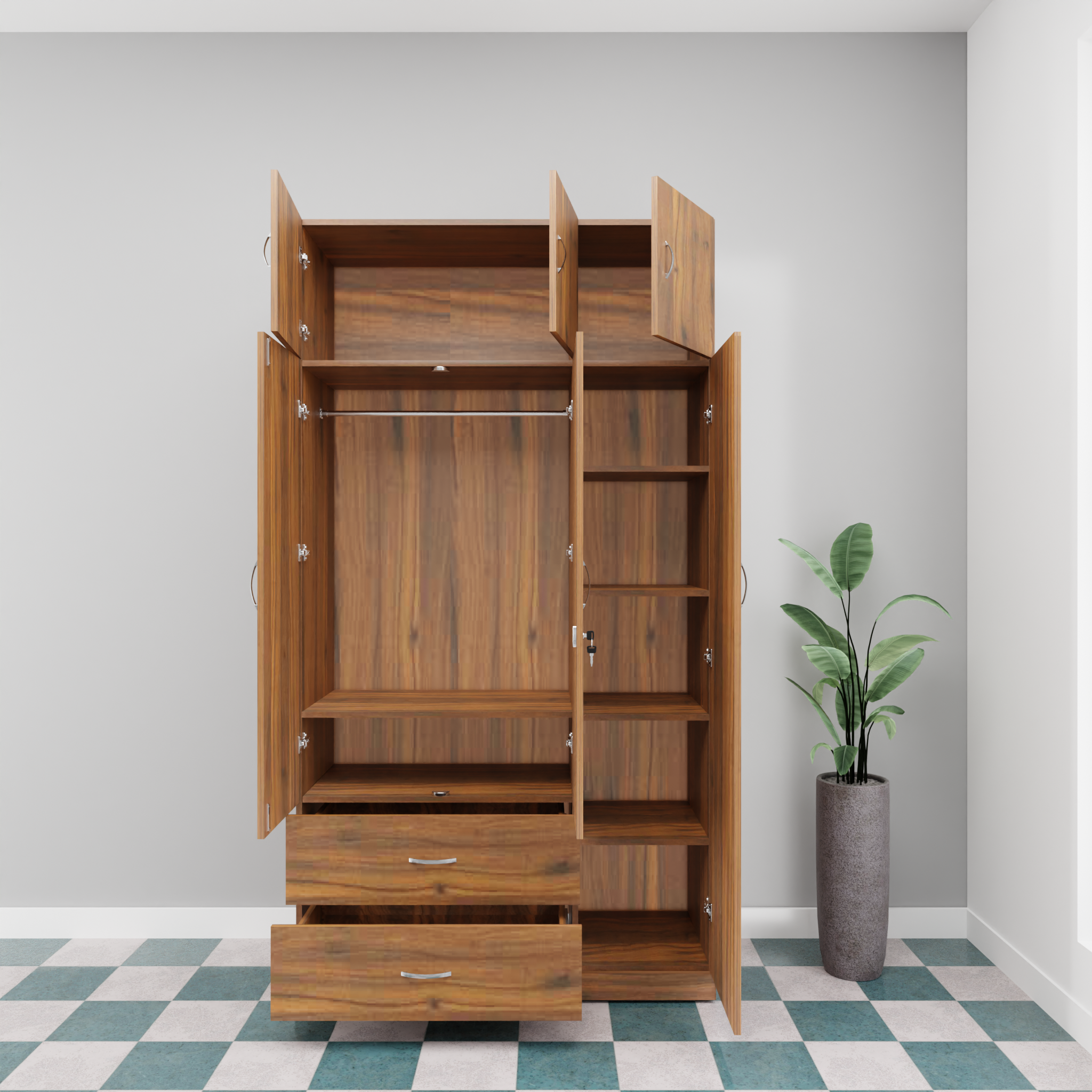 AVIRA |Wardrobe with Mirror, Hinged | 3 Door, 2 Drawer with loft Wardrobes VIKI FURNITURE   