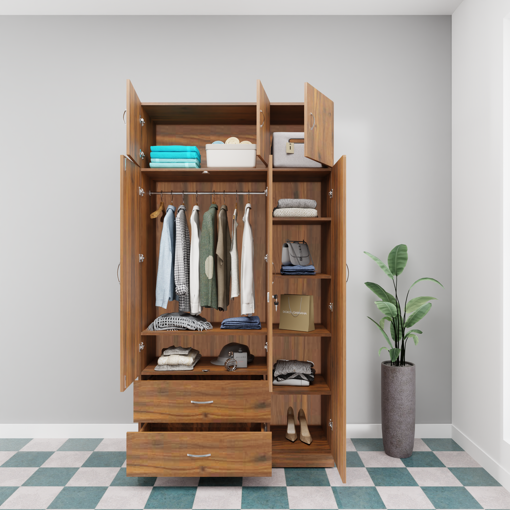 AVIRA |Wardrobe with Mirror, Hinged | 3 Door, 2 Drawer with loft Wardrobes VIKI FURNITURE   