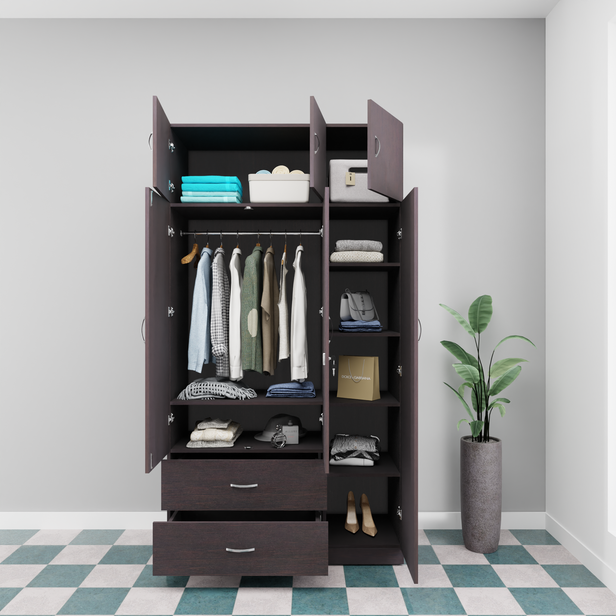 AVIRA |Wardrobe , Hinged | 3 Door, 2 Drawer with loft Wardrobes VIKI FURNITURE   