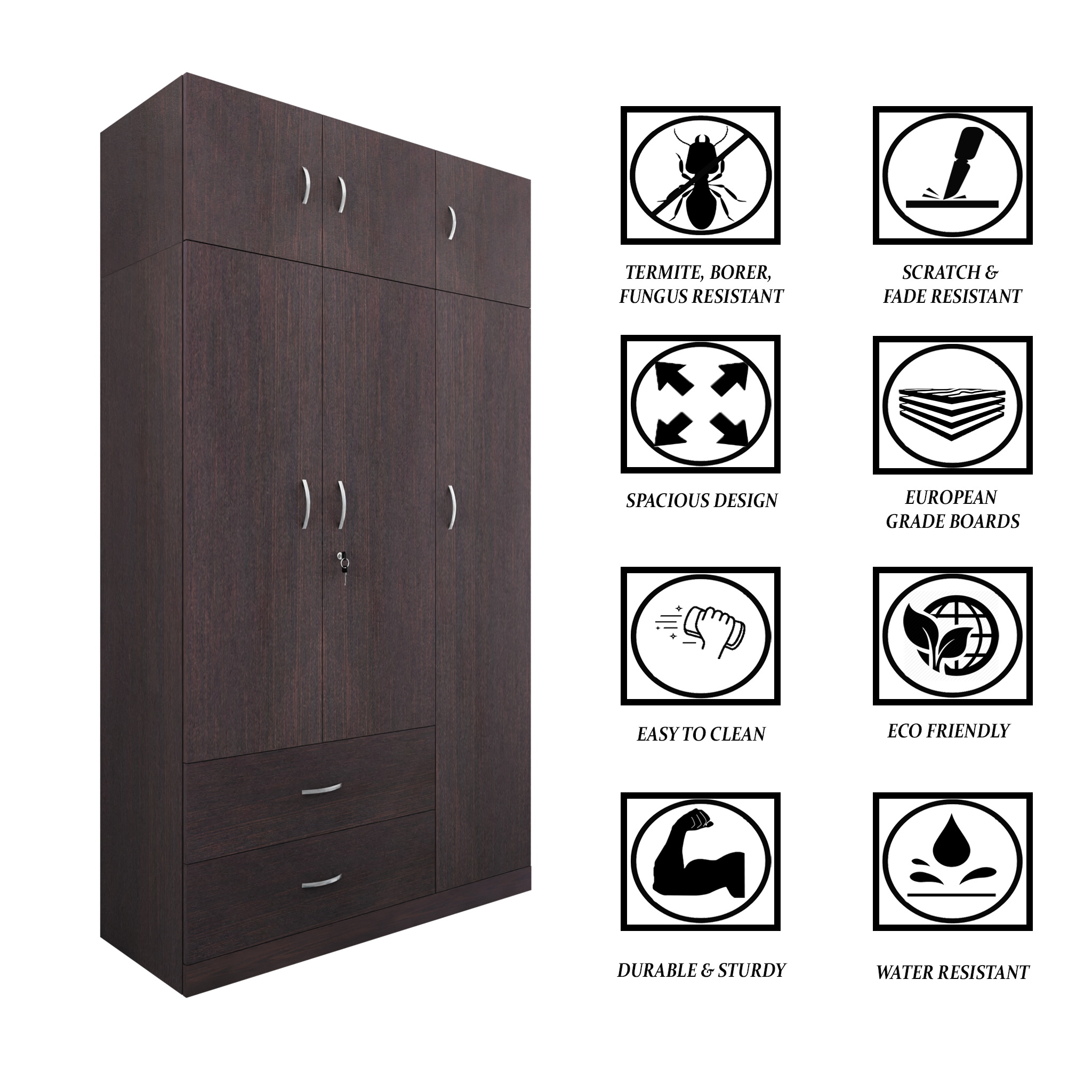 AVIRA |Wardrobe , Hinged | 3 Door, 2 Drawer with loft Wardrobes VIKI FURNITURE   