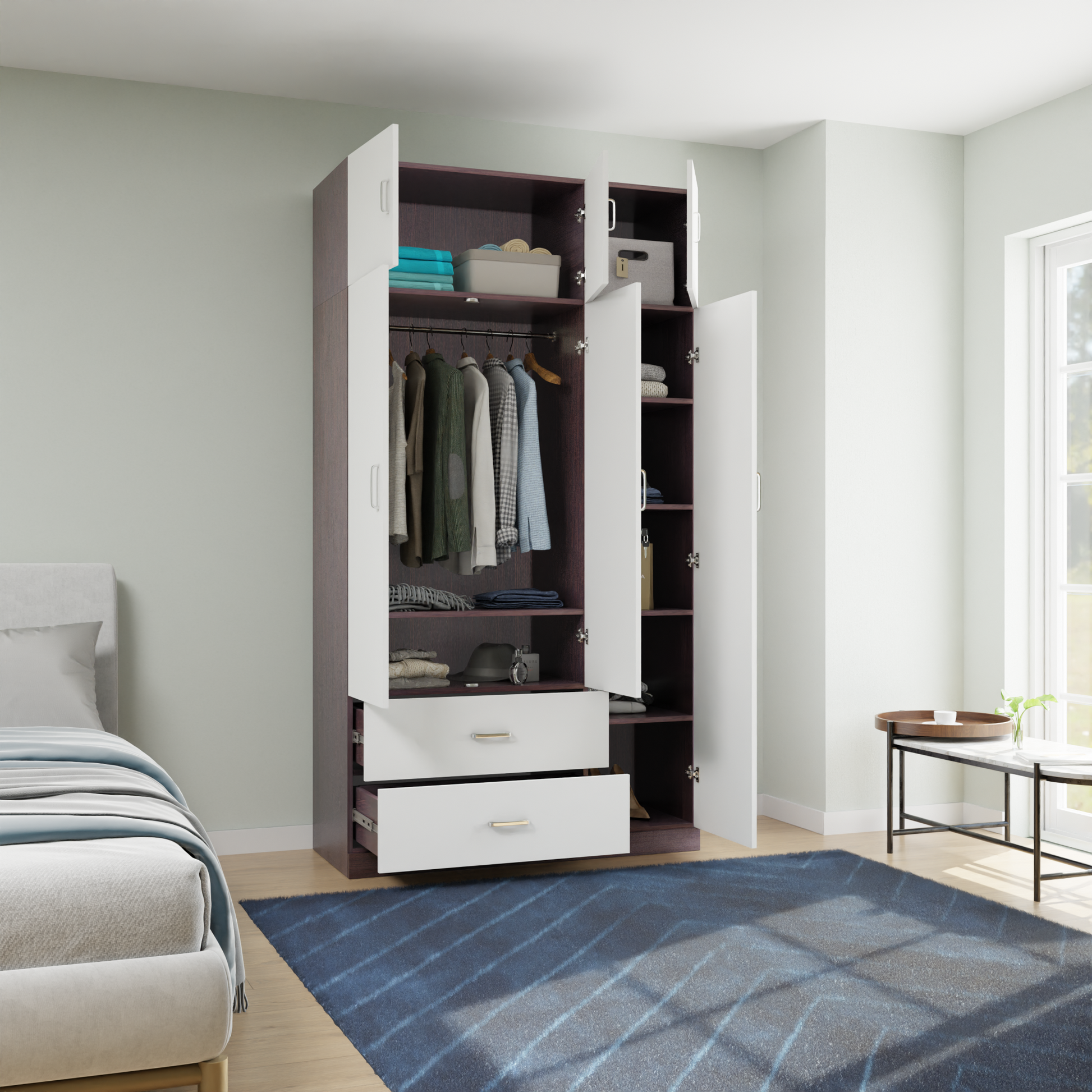 AVIRA |Wardrobe , Hinged | 3 Door, 2 Drawer with loft & Dual Color Wardrobes VIKI FURNITURE   