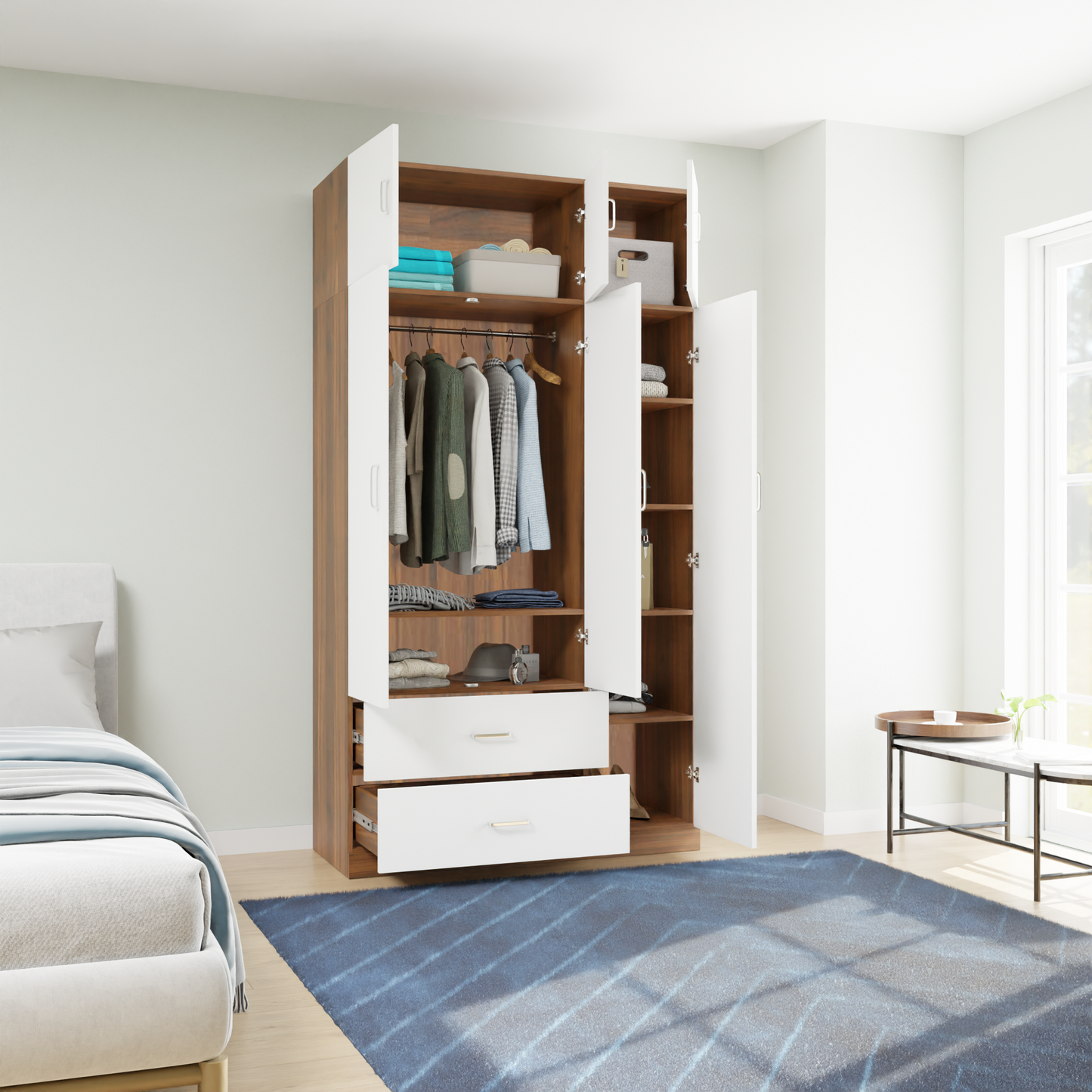AVIRA |Wardrobe , Hinged | 3 Door, 2 Drawer with loft & Dual Color Wardrobes VIKI FURNITURE   