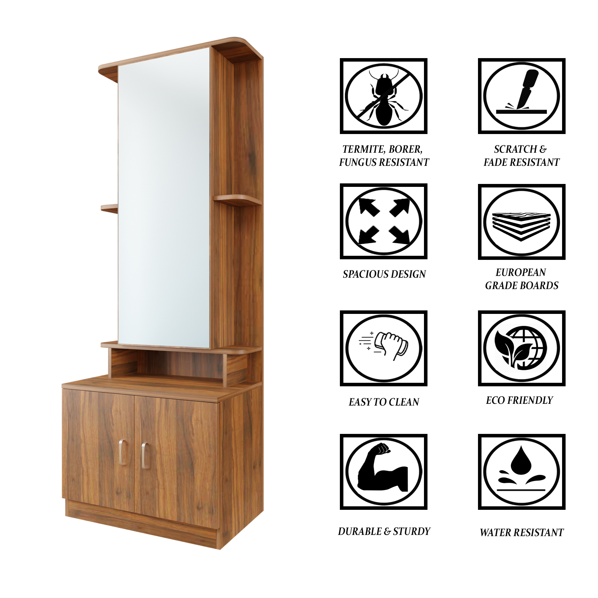 Dressing Table with Mirror Door | Double Door & Shelves Dressing Table VIKI FURNITURE   