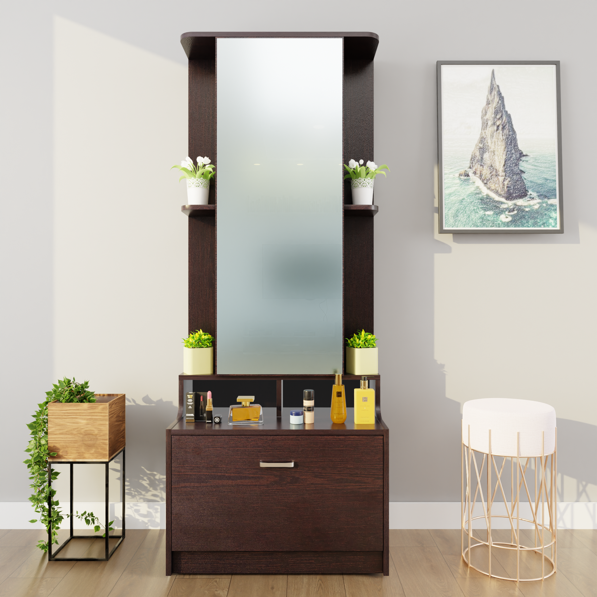 Dressing Table with Mirror Door | Drawer & Shelves Dressing Table VIKI FURNITURE Wenge
