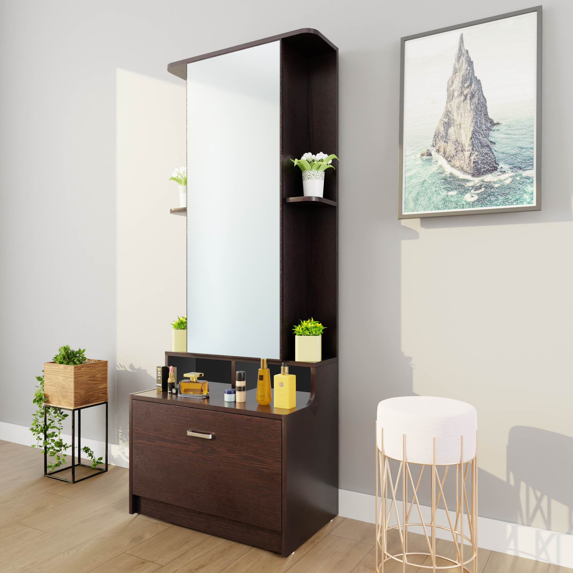Dressing Table with Mirror Door | Drawer & Shelves Dressing Table VIKI FURNITURE   