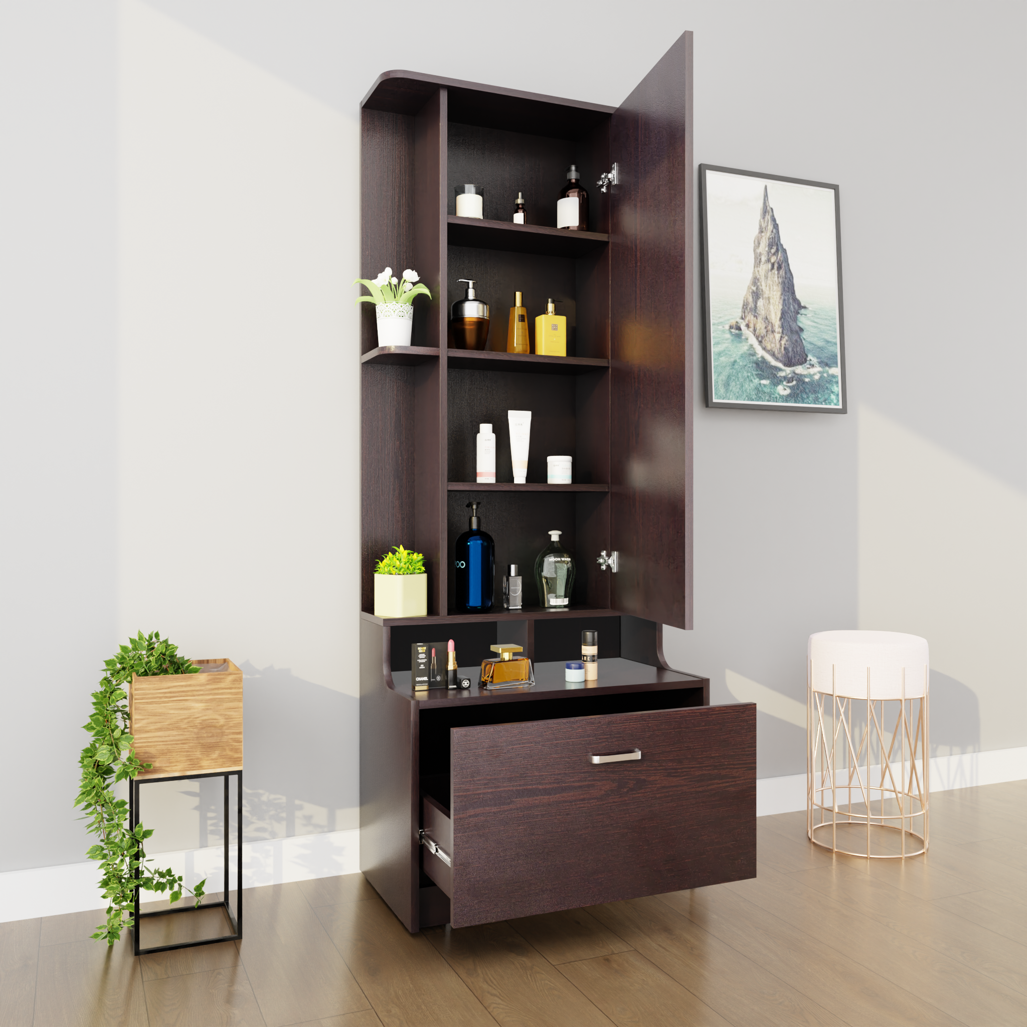 Dressing Table with Mirror Door | Drawer & Shelves Dressing Table VIKI FURNITURE   