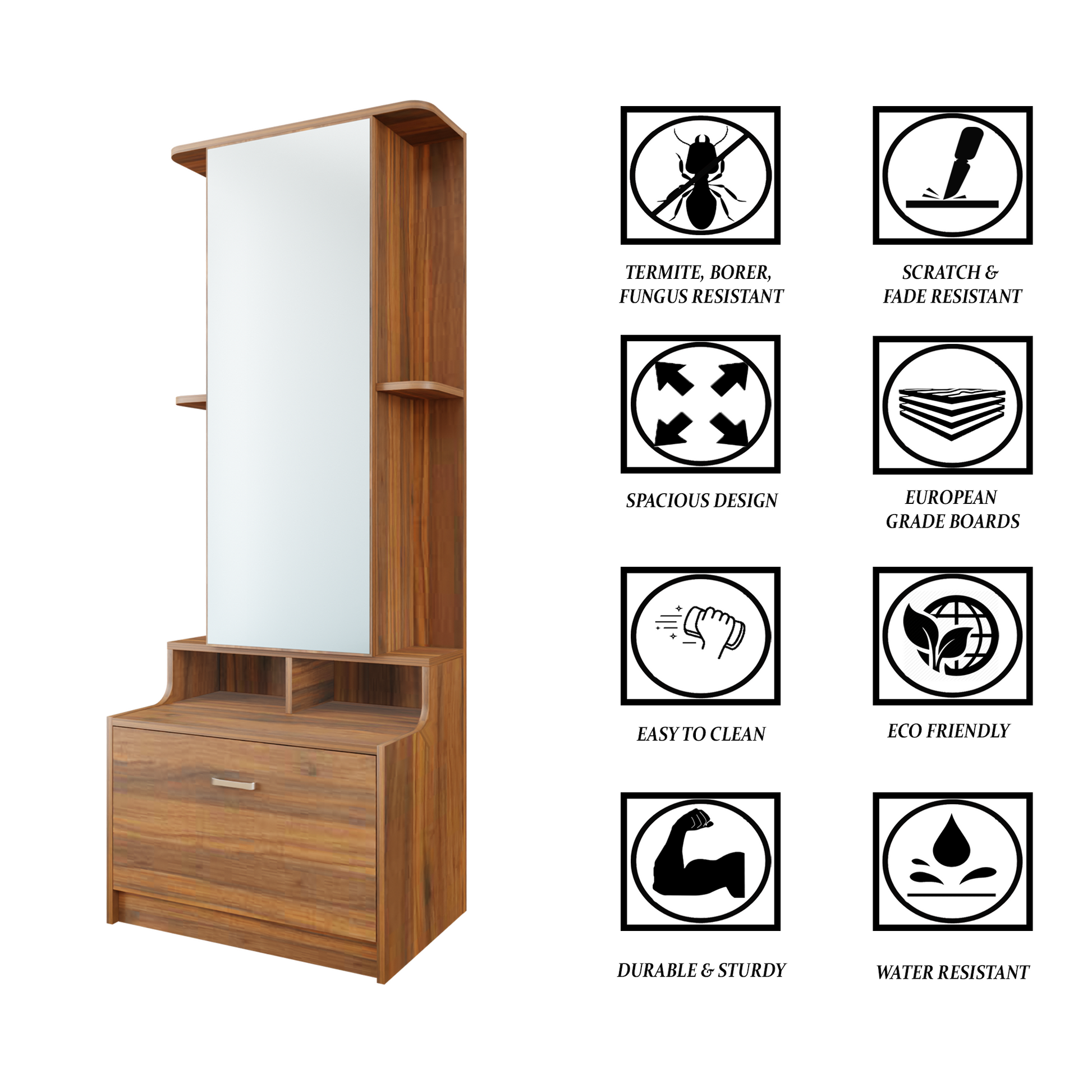 Dressing Table with Mirror Door Drawer Shelves