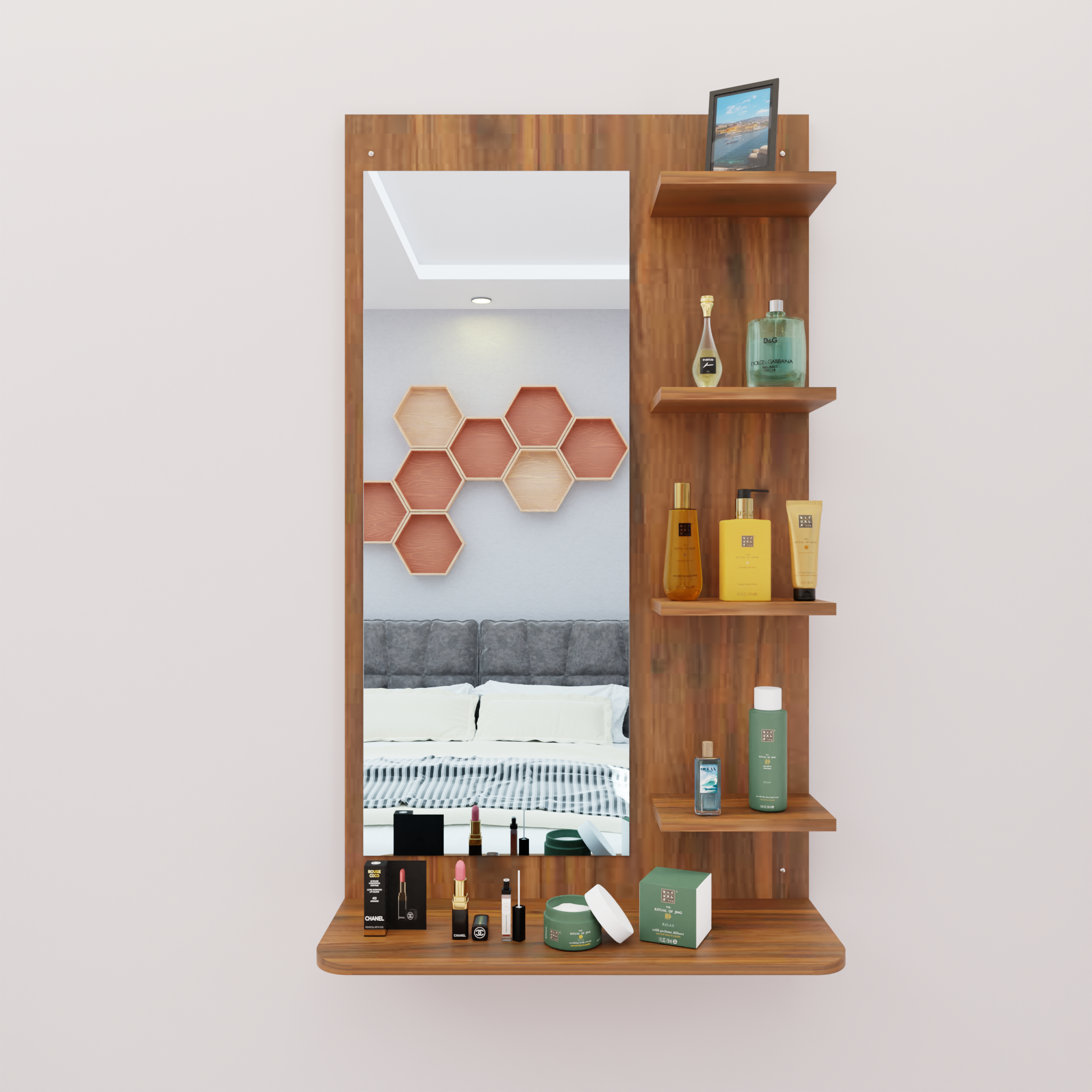 WoodExpress Engineered Wood Wall Mounted Dressing Table with 5 Shelves  (Walnut Finish) : Amazon.in: Home & Kitchen