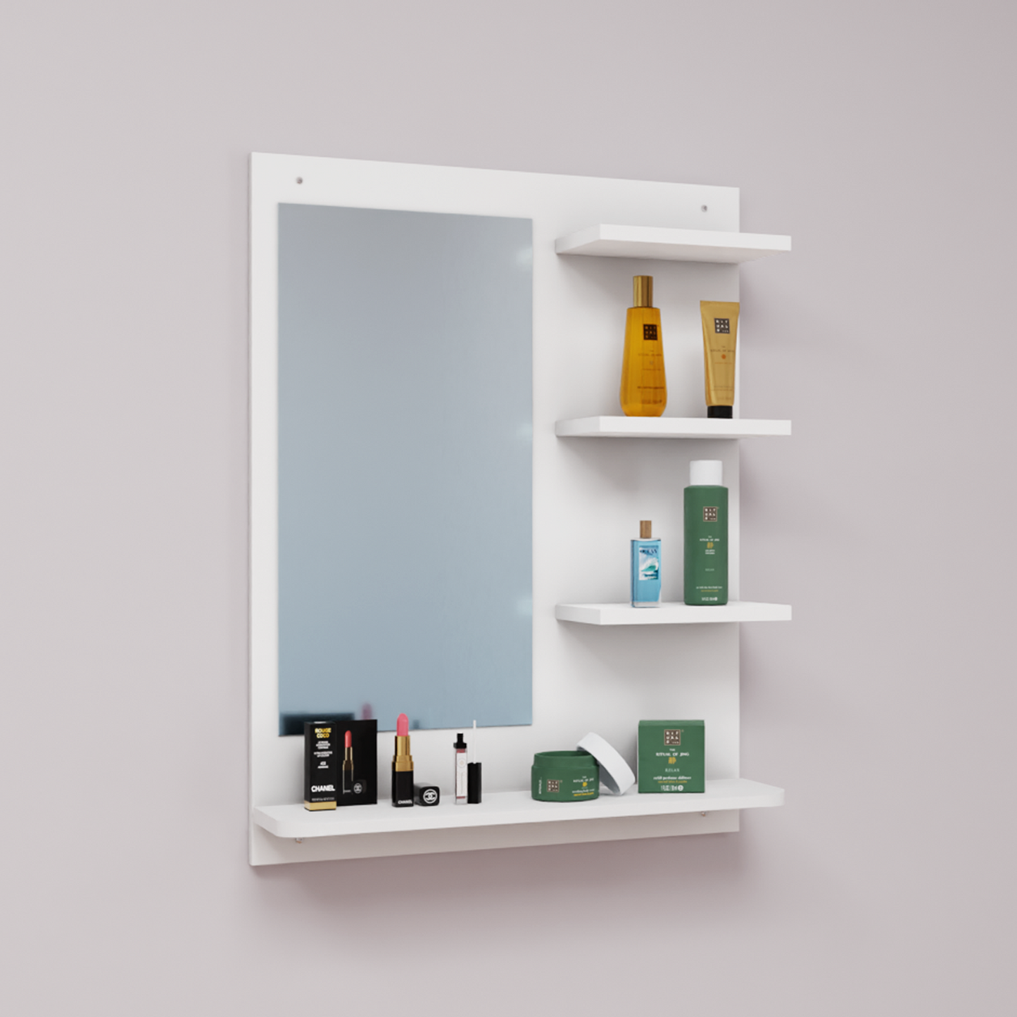 Dressing Table with Mirror | Open Shelves Dressing Table VIKI FURNITURE Frosty White  