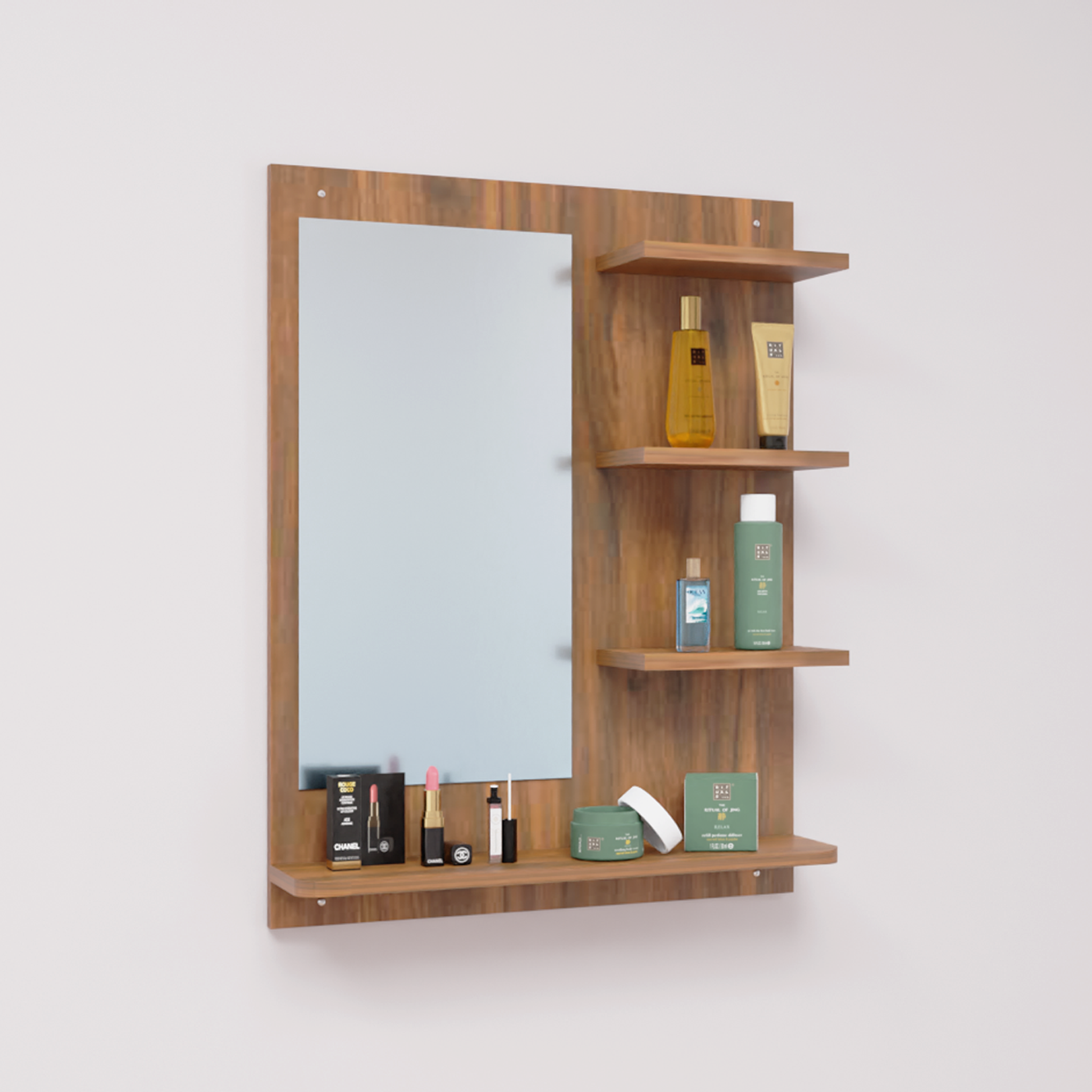 Dressing Table with Mirror | Open Shelves Dressing Table VIKI FURNITURE Walnut
