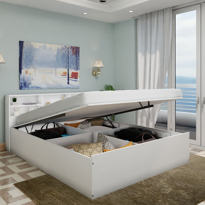 VIKI |Hydraulic Engineered Wood Bed with Storage, Bedroom Bed | King(70x80) Bedroom Furniture Sets VIKI FURNITURE Frosty White Hydraulic Model