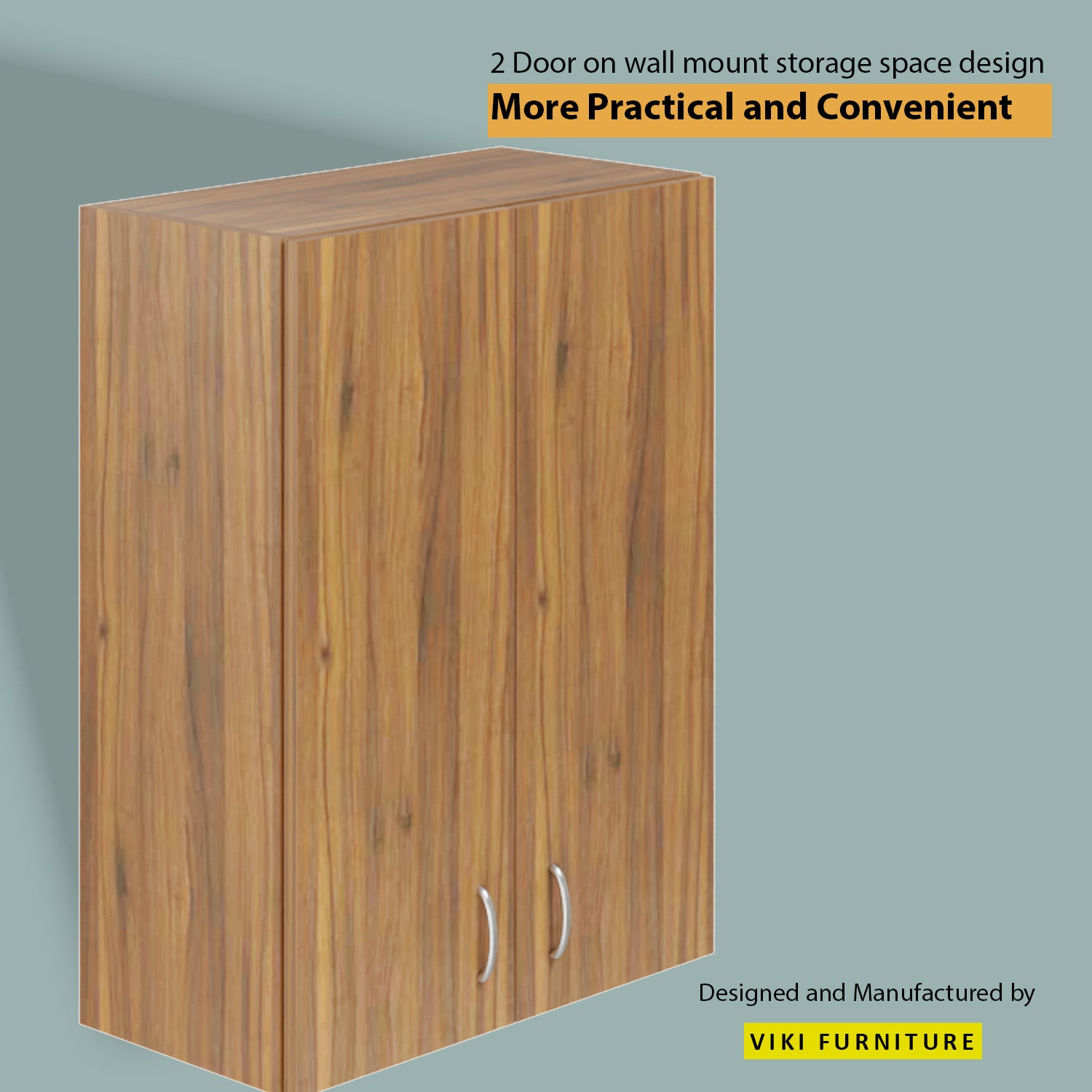 Multipurpose Wall Mounted Cabinet with Glass 2 Doors kitchen cabinet VIKI FURNITURE 2 Doors Walnut Wooden Swinng