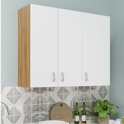 VIKI | Multipurpose Wall Mounted Cabinet with 3 Doors | Storage Solution for Kitchen, Bedroom, Office & Living Room kitchen cabinet VIKI FURNITURE 3 Doors White and Walnut Wooden Swinng