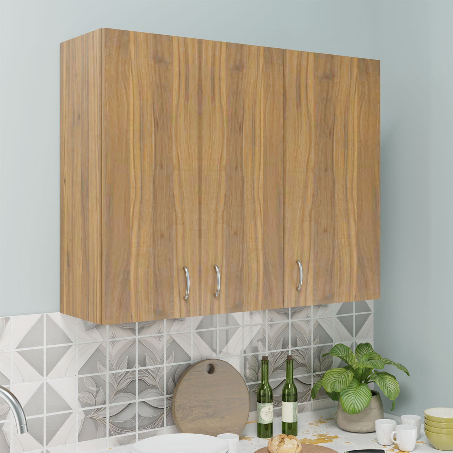 Floor Stand | Kitchen Cabinet | 4 Doors kitchen cabinet VIKI FURNITURE 3 Doors Walnut Wooden Swinng