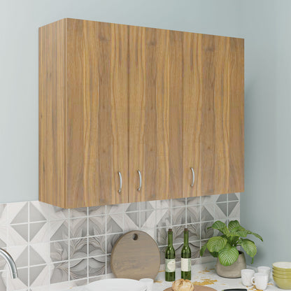 VIKI | Multipurpose Wall Mounted Cabinet with 3 Doors | Storage Solution for Kitchen, Bedroom, Office & Living Room kitchen cabinet VIKI FURNITURE 3 Doors Walnut Wooden Swinng
