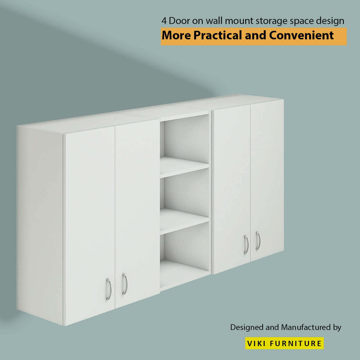 Multipurpose Wall Mounted Cabinet with 4 Doors kitchen cabinet VIKI FURNITURE 4 Doors with Open Shelf (Medium) White Wooden Swinng