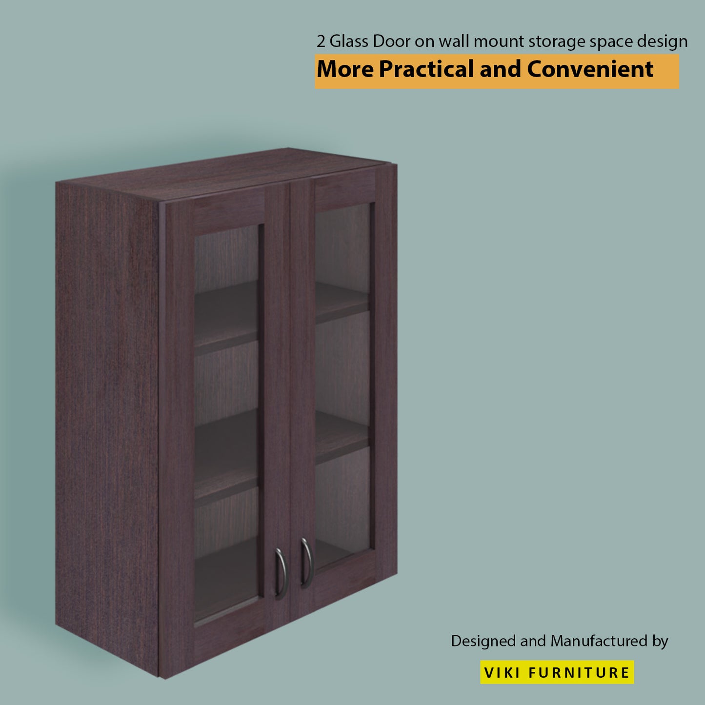 VIKI | Multipurpose Wall Mounted Cabinet with 2 Doors | Storage Solution for Kitchen, Bedroom, Office & Living Room kitchen cabinet VIKI FURNITURE 2 Doors Wenge Glass Swinng