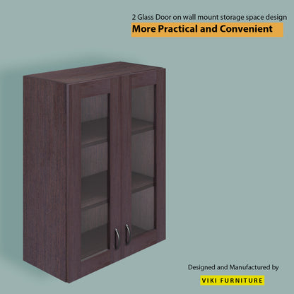 VIKI | Multipurpose Wall Mounted Cabinet with 2 Doors | Storage Solution for Kitchen, Bedroom, Office & Living Room kitchen cabinet VIKI FURNITURE 2 Doors Wenge Glass Swinng