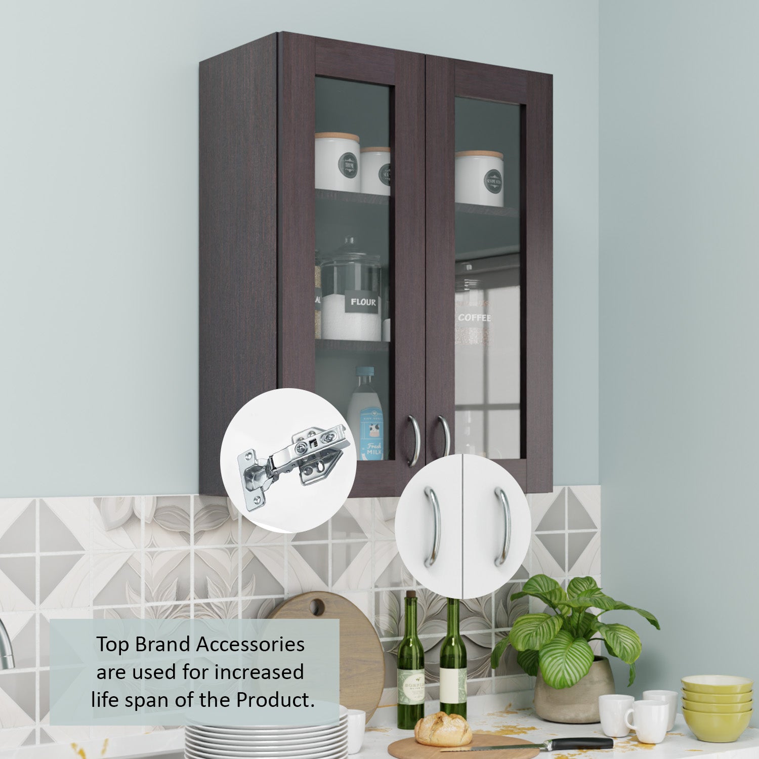 Traksha | Modular Kitchen | Wall Cabinet - 2 Glass Doors kitchen cabinet VIKI FURNITURE