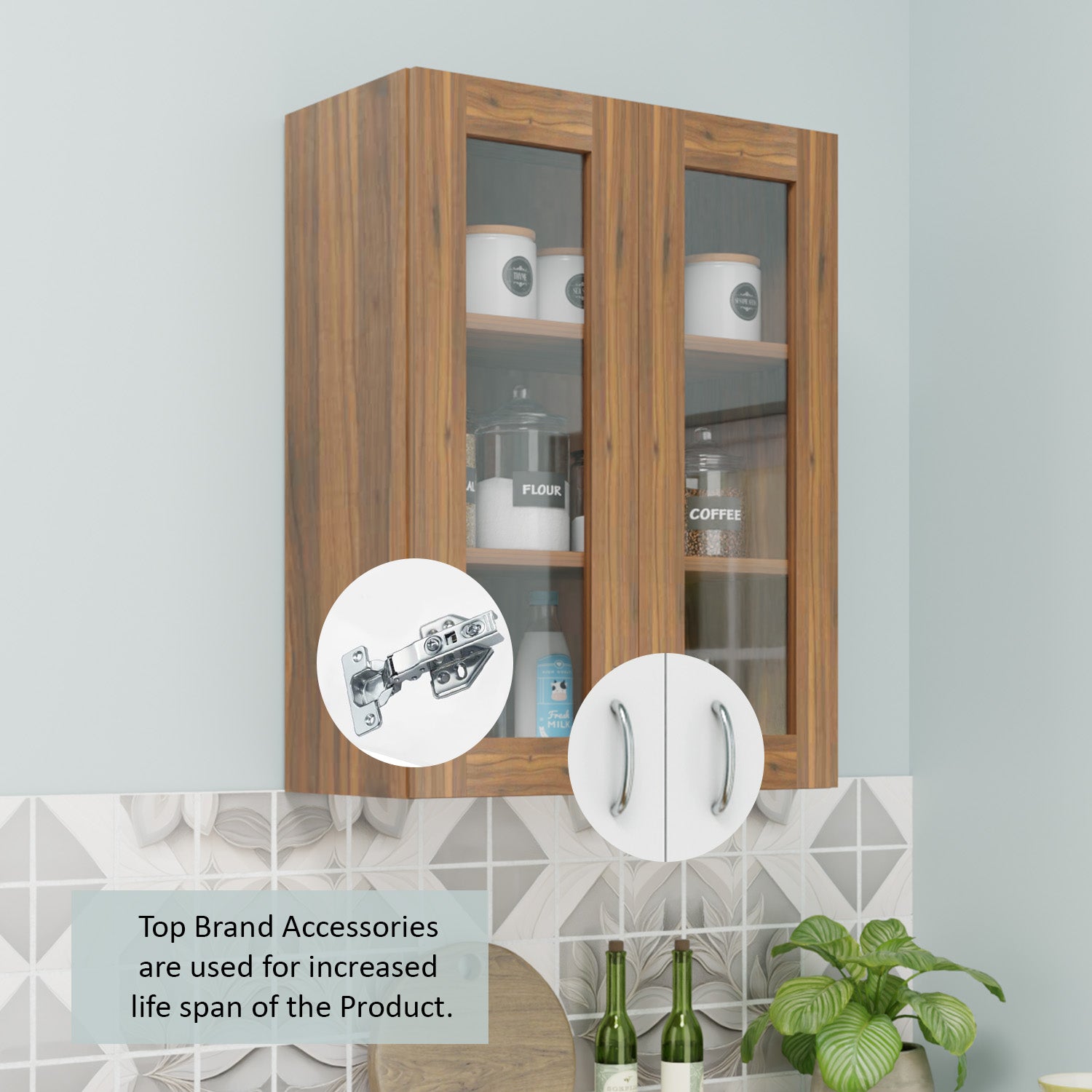 Traksha | Modular Kitchen | Wall Cabinet - 2 Glass Doors kitchen cabinet VIKI FURNITURE