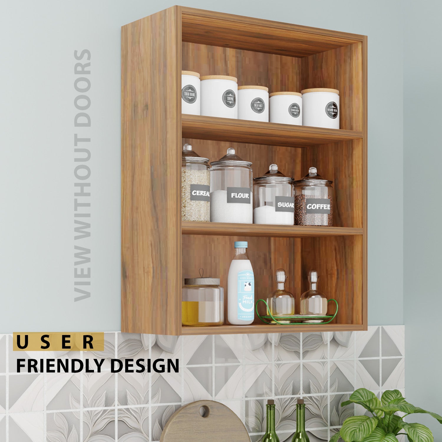 Traksha | Modular Kitchen | Wall Cabinet - 2 Glass Doors kitchen cabinet VIKI FURNITURE