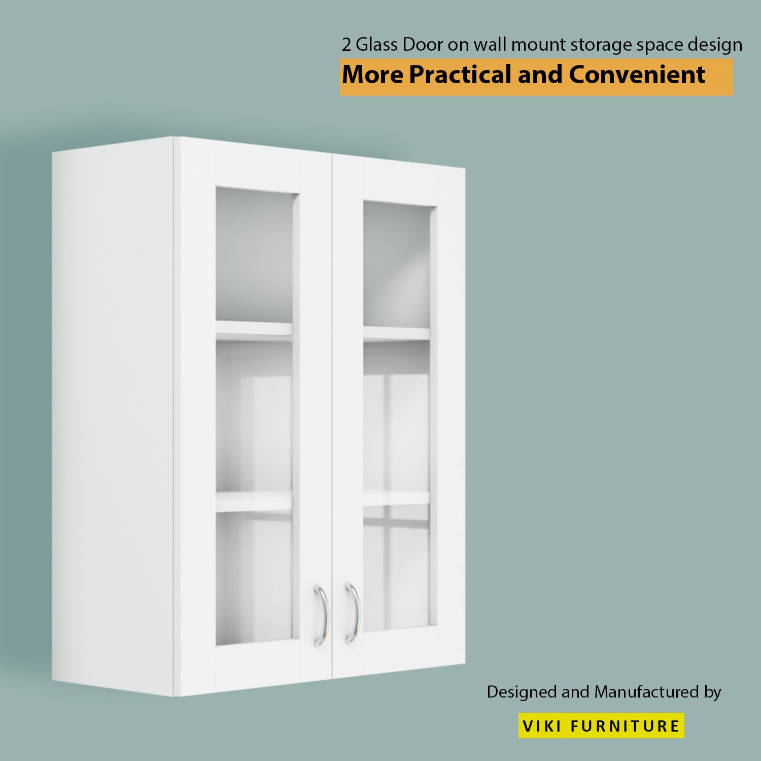 Multipurpose Wall Mounted Cabinet with Glass 2 Doors kitchen cabinet VIKI FURNITURE 2 Doors White Glass Swinng