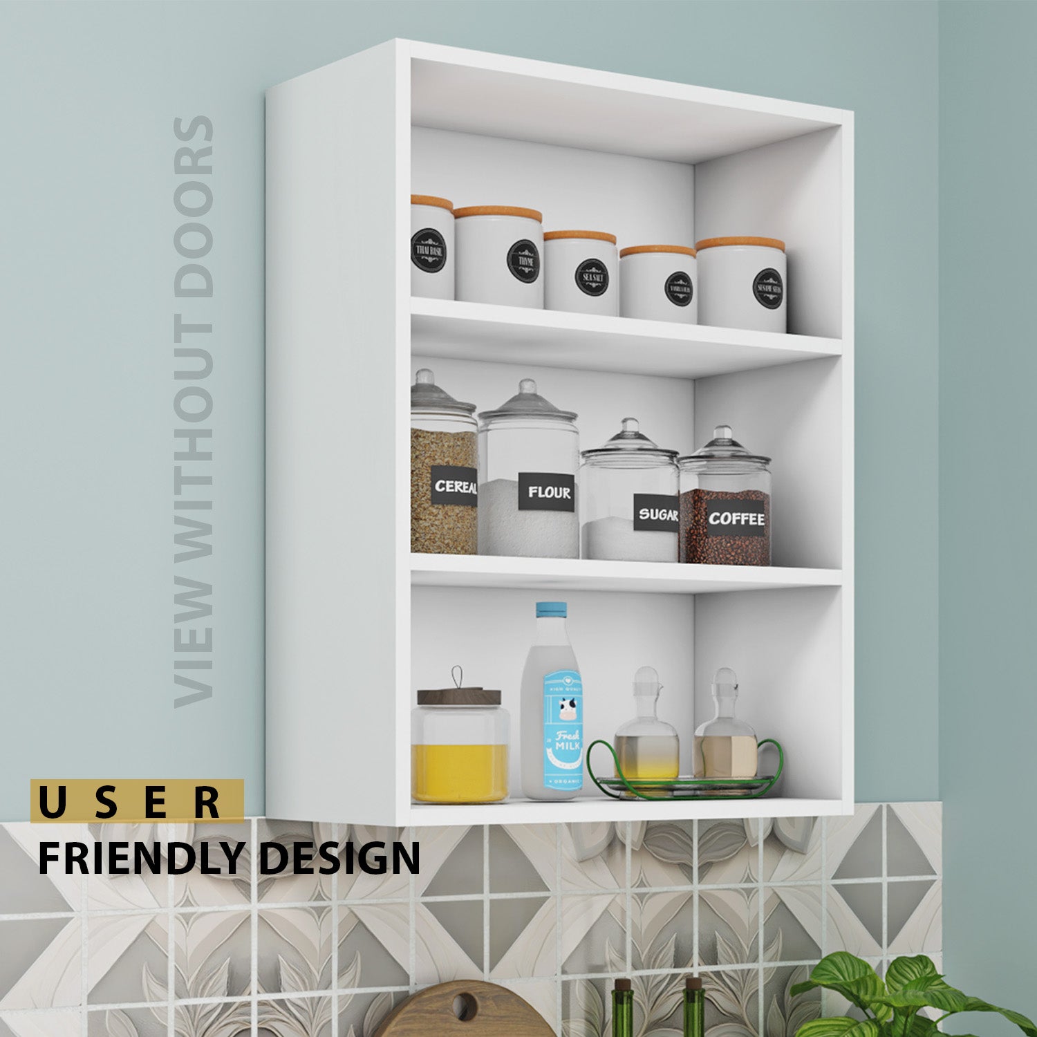 Multipurpose Wall Mounted Cabinet with Glass 2 Doors kitchen cabinet VIKI FURNITURE