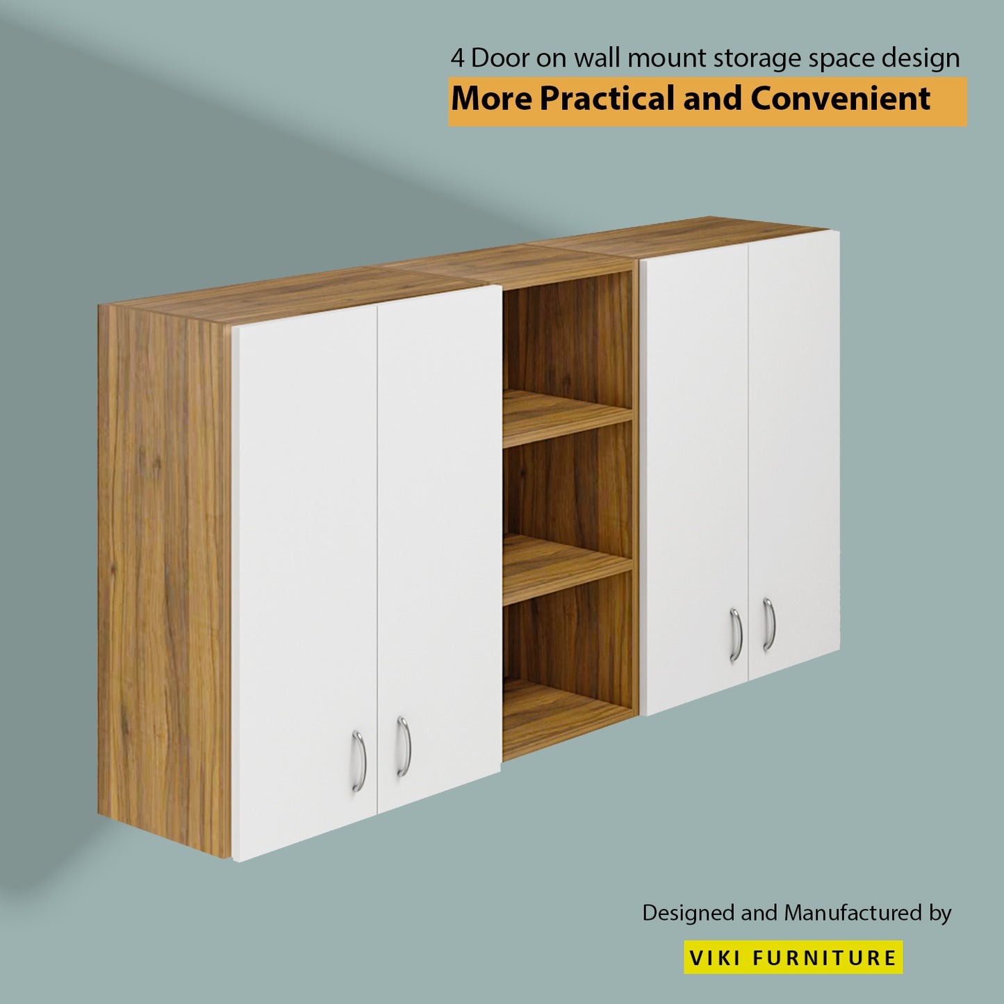 VIKI | Multipurpose Wall Mounted Cabinet with 4 Doors | Storage Solution for Kitchen, Bedroom, Office & Living Room kitchen cabinet VIKI FURNITURE 4 Doors with Open Shelf (Medium) White and Walnut Wooden Swinng