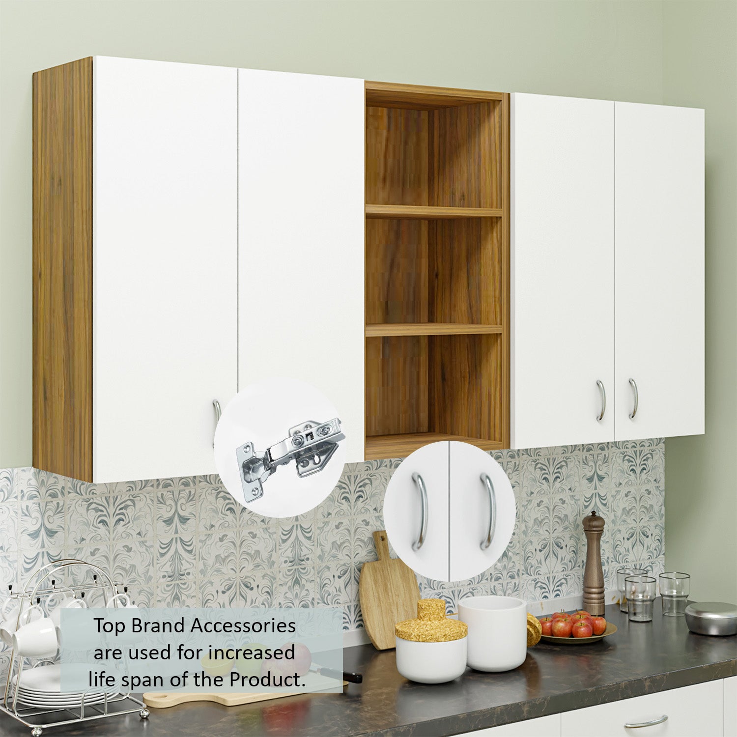 Traksha | Modular Kitchen | Wall Cabinet - 4 Doors with Open Shelf kitchen cabinet VIKI FURNITURE
