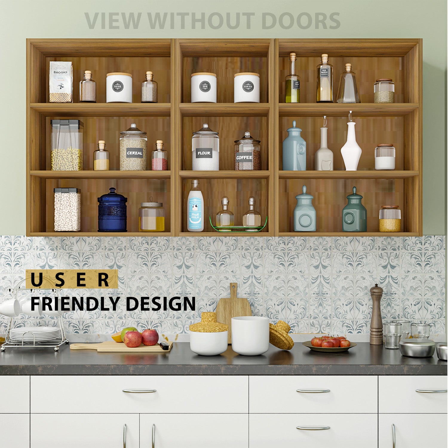 Traksha | Modular Kitchen | Wall Cabinet - 4 Doors with Open Shelf kitchen cabinet VIKI FURNITURE