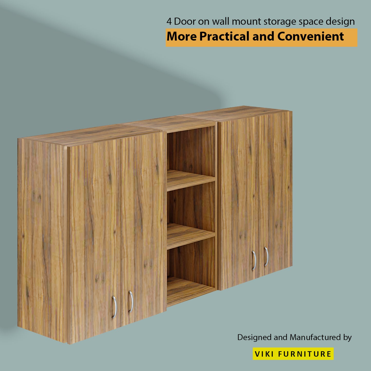 VIKI | Multipurpose Wall Mounted Cabinet with 4 Doors | Storage Solution for Kitchen, Bedroom, Office & Living Room kitchen cabinet VIKI FURNITURE 4 Doors with Open Shelf (Medium) Walnut Wooden Swinng