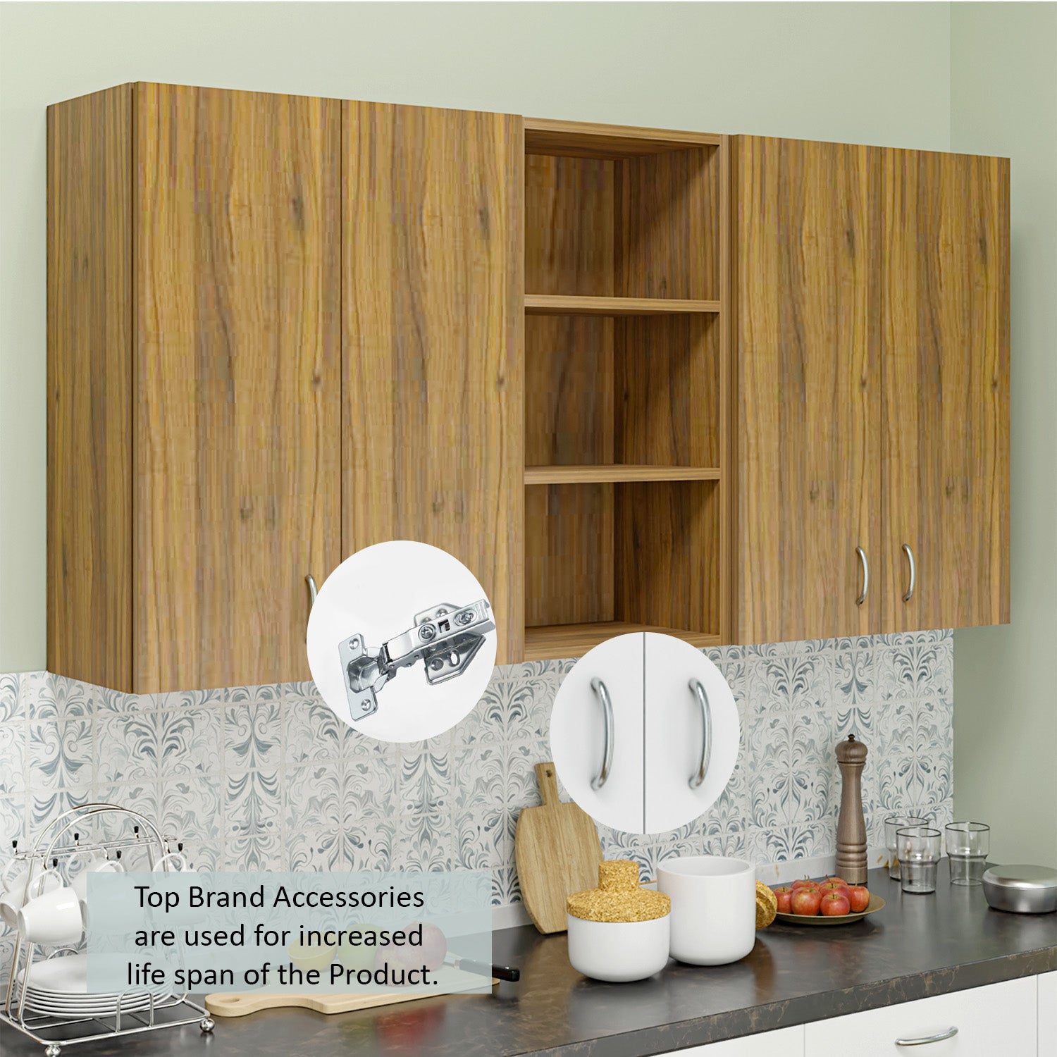 Traksha | Modular Kitchen | Wall Cabinet - 4 Doors with Open Shelf kitchen cabinet VIKI FURNITURE