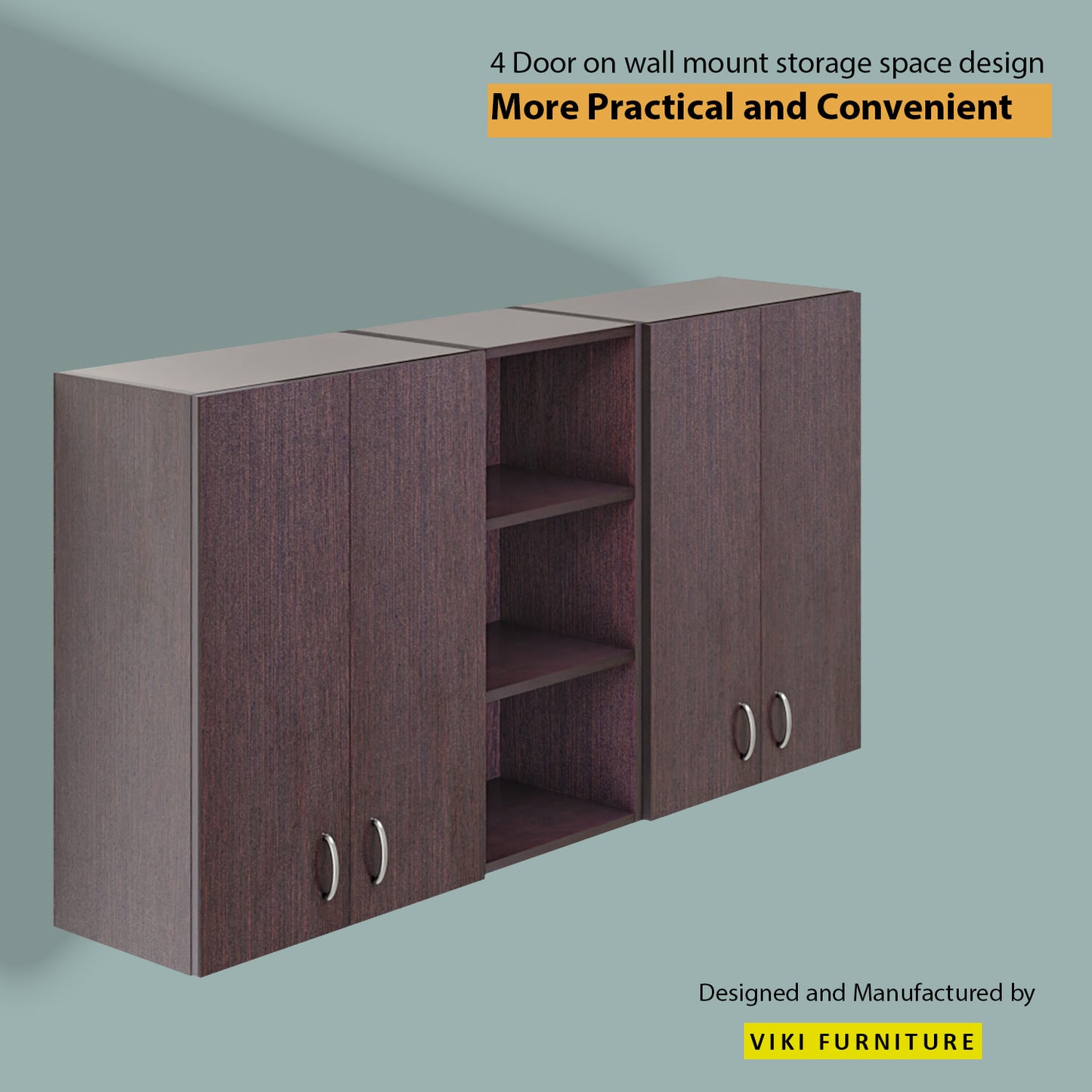 VIKI | Multipurpose Wall Mounted Cabinet with 4 Doors | Storage Solution for Kitchen, Bedroom, Office & Living Room kitchen cabinet VIKI FURNITURE 4 Doors with Open Shelf (Medium) Wenge Wooden Swinng