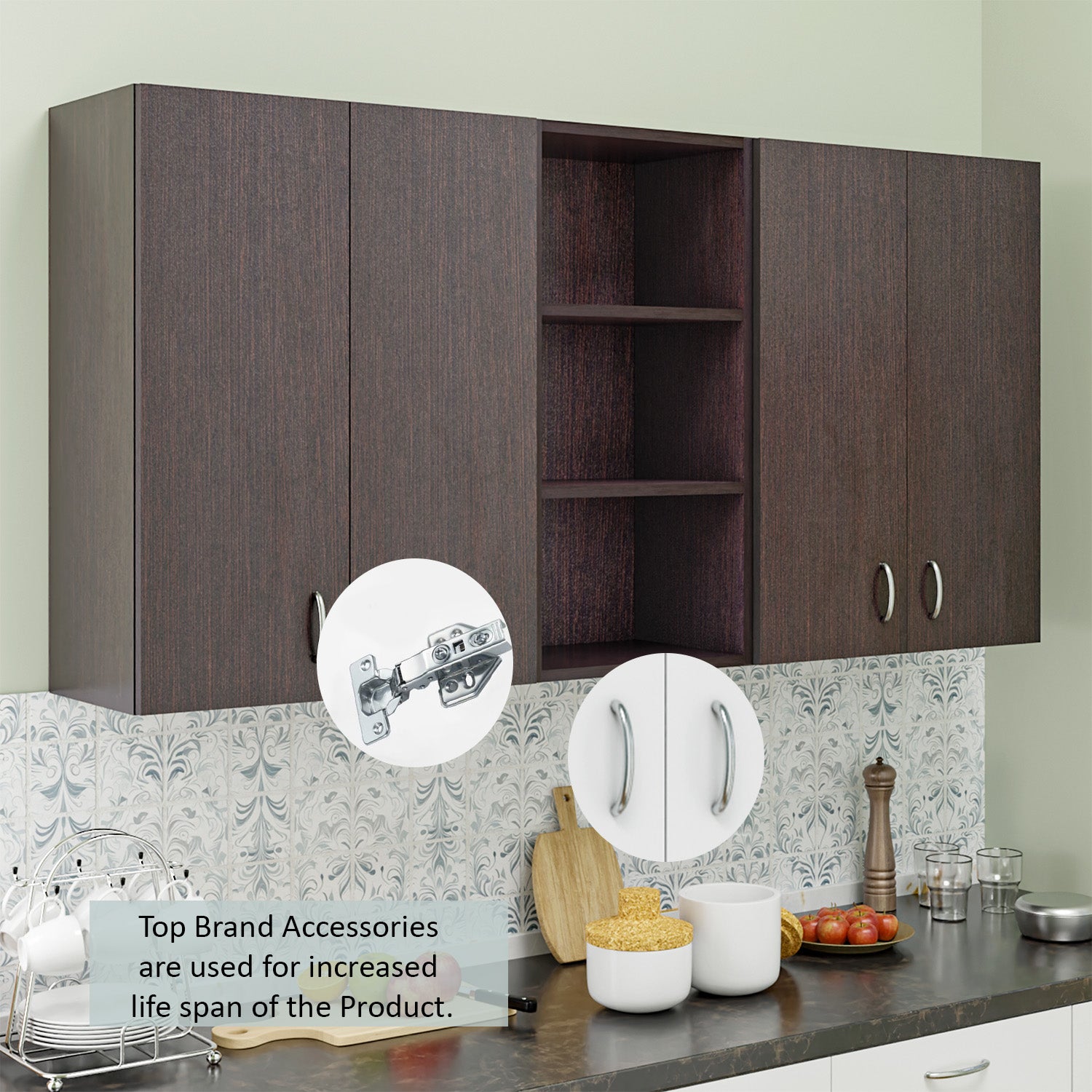 Traksha | Modular Kitchen | Wall Cabinet - 4 Doors with Open Shelf kitchen cabinet VIKI FURNITURE