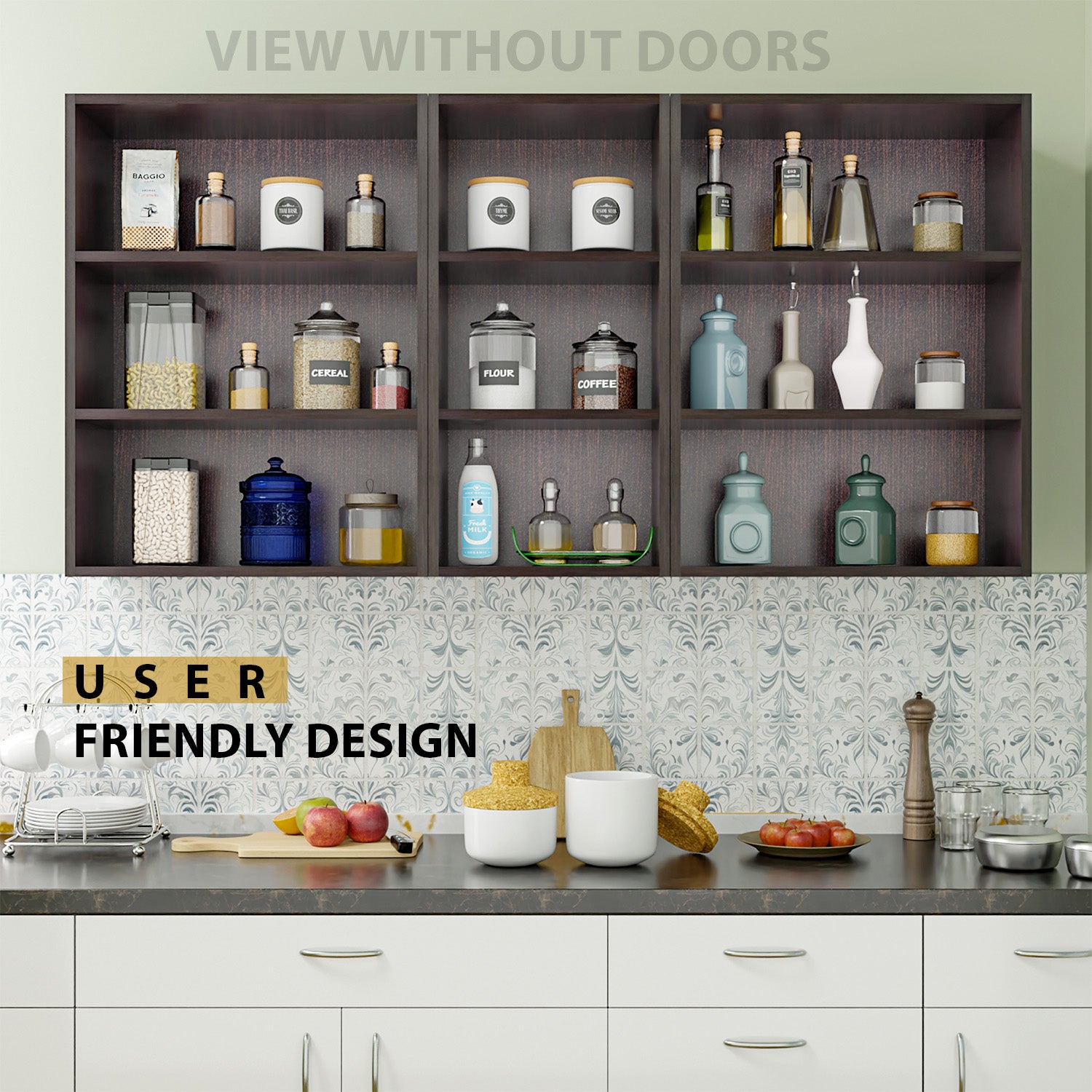 Traksha | Modular Kitchen | Wall Cabinet - 4 Doors with Open Shelf kitchen cabinet VIKI FURNITURE