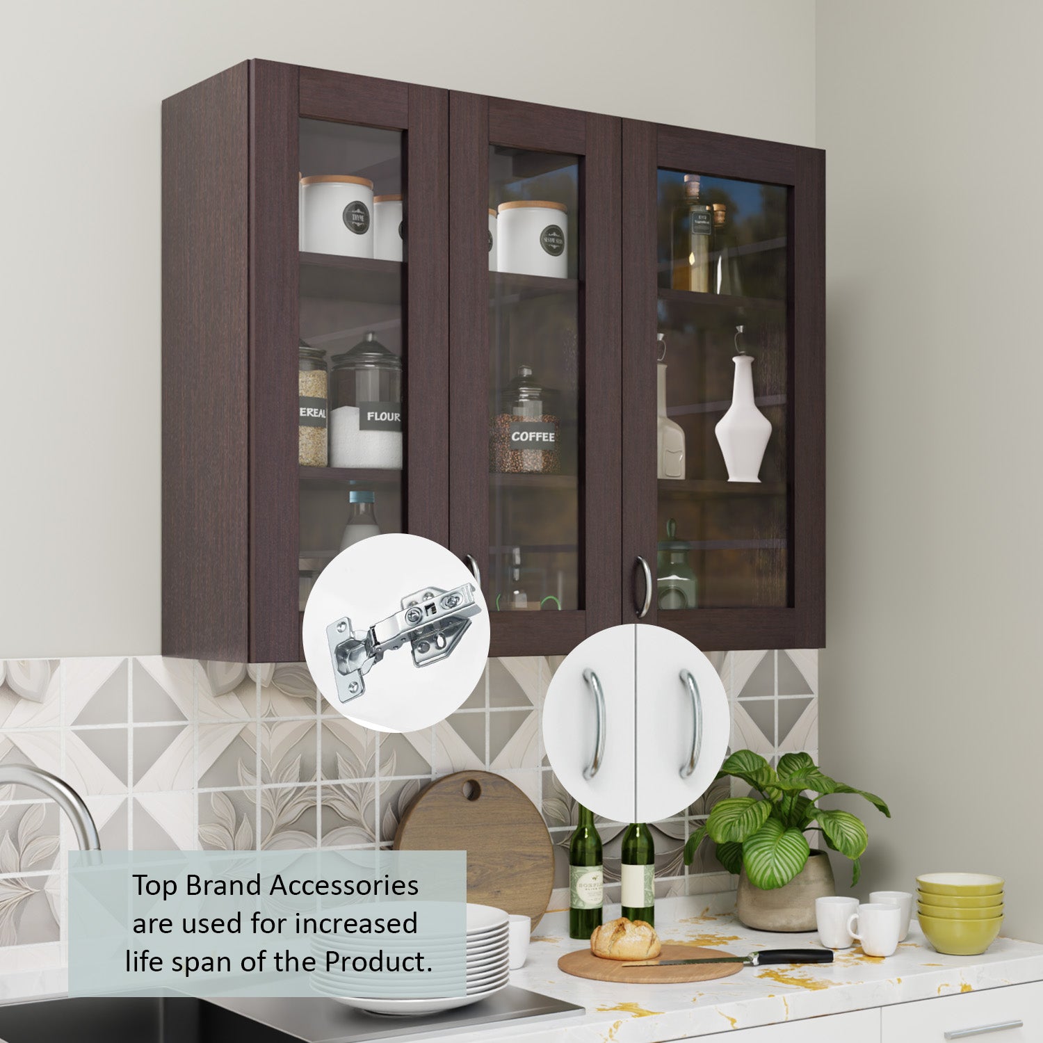 Traksha | Modular Kitchen | Wall Cabinet - 3 Glass Doors kitchen cabinet VIKI FURNITURE