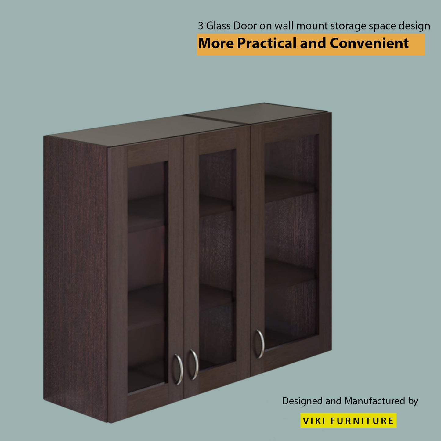VIKI | Multipurpose Wall Mounted Cabinet with 3 Doors | Storage Solution for Kitchen, Bedroom, Office & Living Room kitchen cabinet VIKI FURNITURE 3 Doors Wenge Glass Swinng