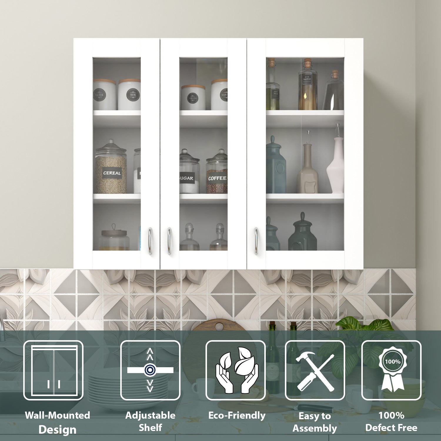 Traksha | Modular Kitchen | Wall Cabinet - 3 Glass Doors kitchen cabinet VIKI FURNITURE